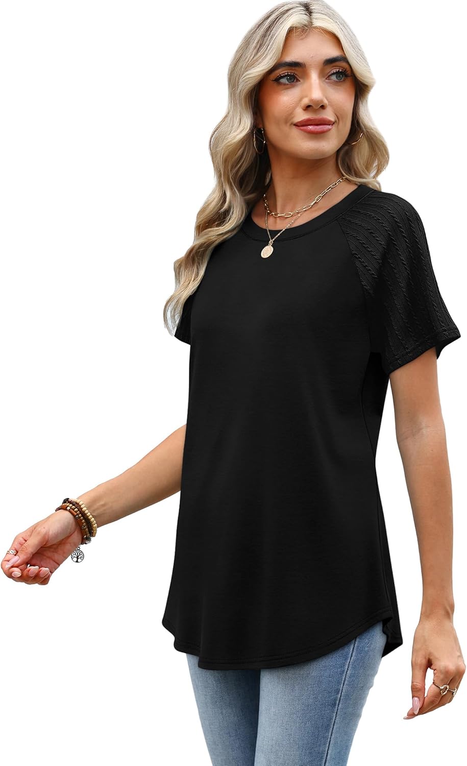 WIHOLL Summer Tops for Women 2026 Trendy Short Sleeve Shirts Crew Neck Tops Curved Hem Fashion Clothing - Image 3