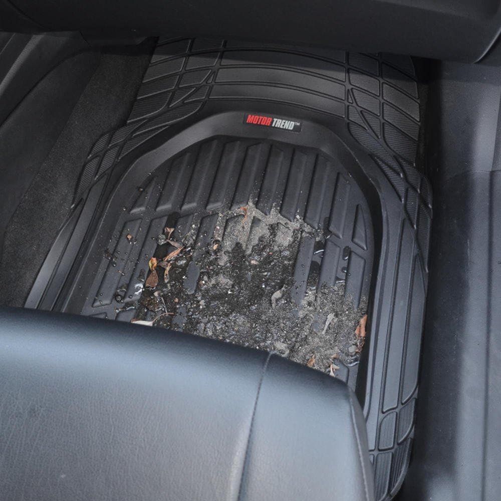 Motor Trend FlexTough Deep Dish Heavy Duty Rubber Floor Mats & Cargo Liner for Trunk All Weather (Black) - Complete Coverage Set