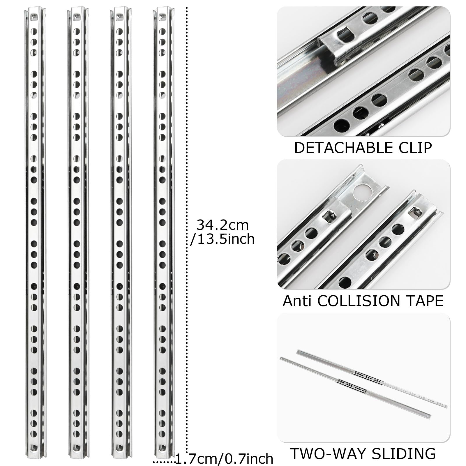 CYEER 2 works Heavy Duty Drawer Runners Slides, 342mm 3 Folds Full Extension Drawer Runners - Image 2