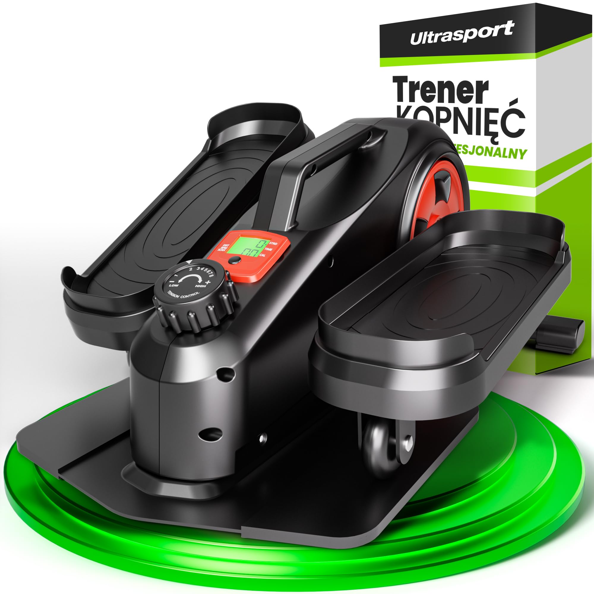 Ultrasport Stepper do domu: Antypoślizgowy, z wyświetlaczem LCD i 8 stopniami, stepper fitness do 100 kg, czarny/czerwony