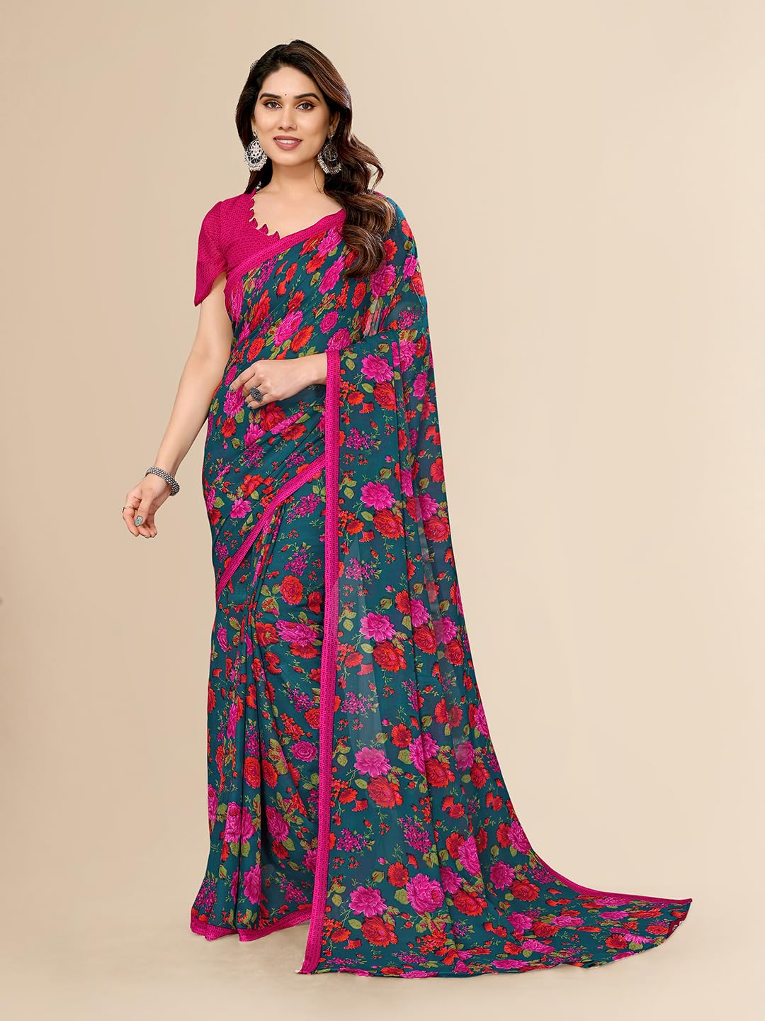 anand sarees Women's Printed Georgette Saree With Unstitched Blouse Piece - BWN_MD_1758_1-picture-43