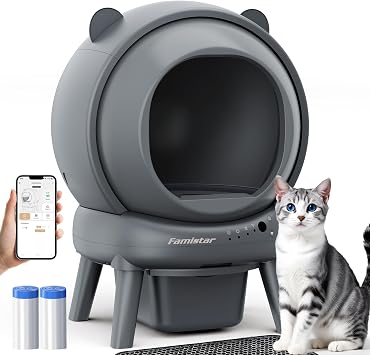Self Cleaning Litter Box, 100 L+15L Automatic Cat Litter Box Self Cleaning for Multiple Cats, with Safety Protection, App Control,2 Roll Garbage Bags+Cat Litter mat