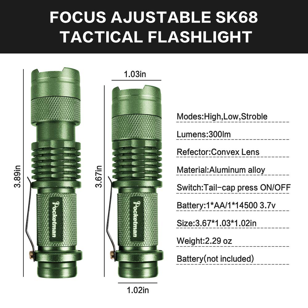5-Pack SK-68 LED Mini Flashlights - 300 Lumens, 3 Modes, Aluminum Tactical Lights For Camping & Emergencies