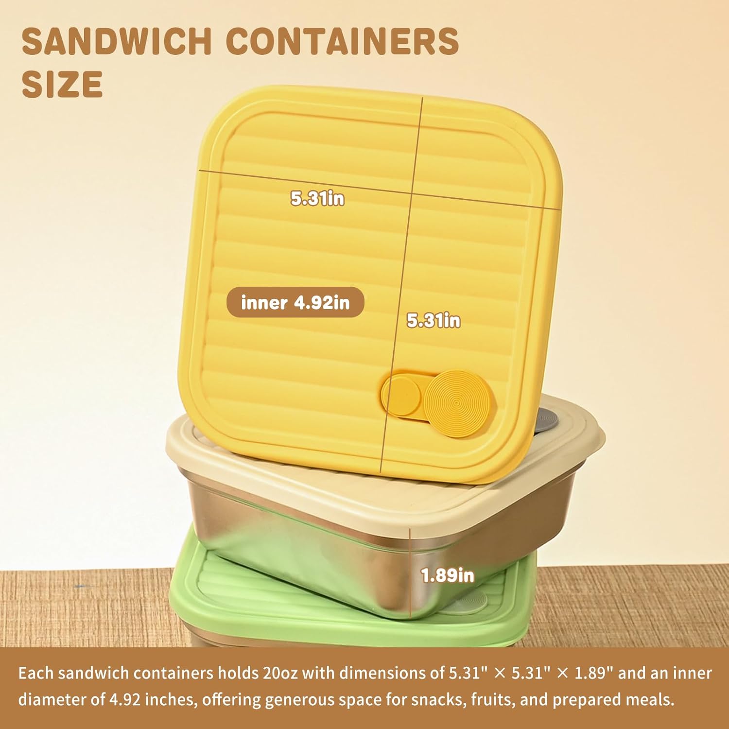 4 Pack Stainless Steel Sandwich Containers, 20oz Reusable Food Storage Containers with Lids, Metal Meal Prep Lunch Box, Dishwasher Safe, Sandwich Box for Snacks & Fruits (4 Color) - Image 5