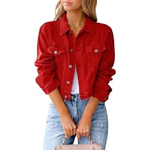 DMOYALA Long Sleeve Short Denim Jacket for Women Lapel Button Down Cropped Trucker Jean Jackets Fall Basic Coats