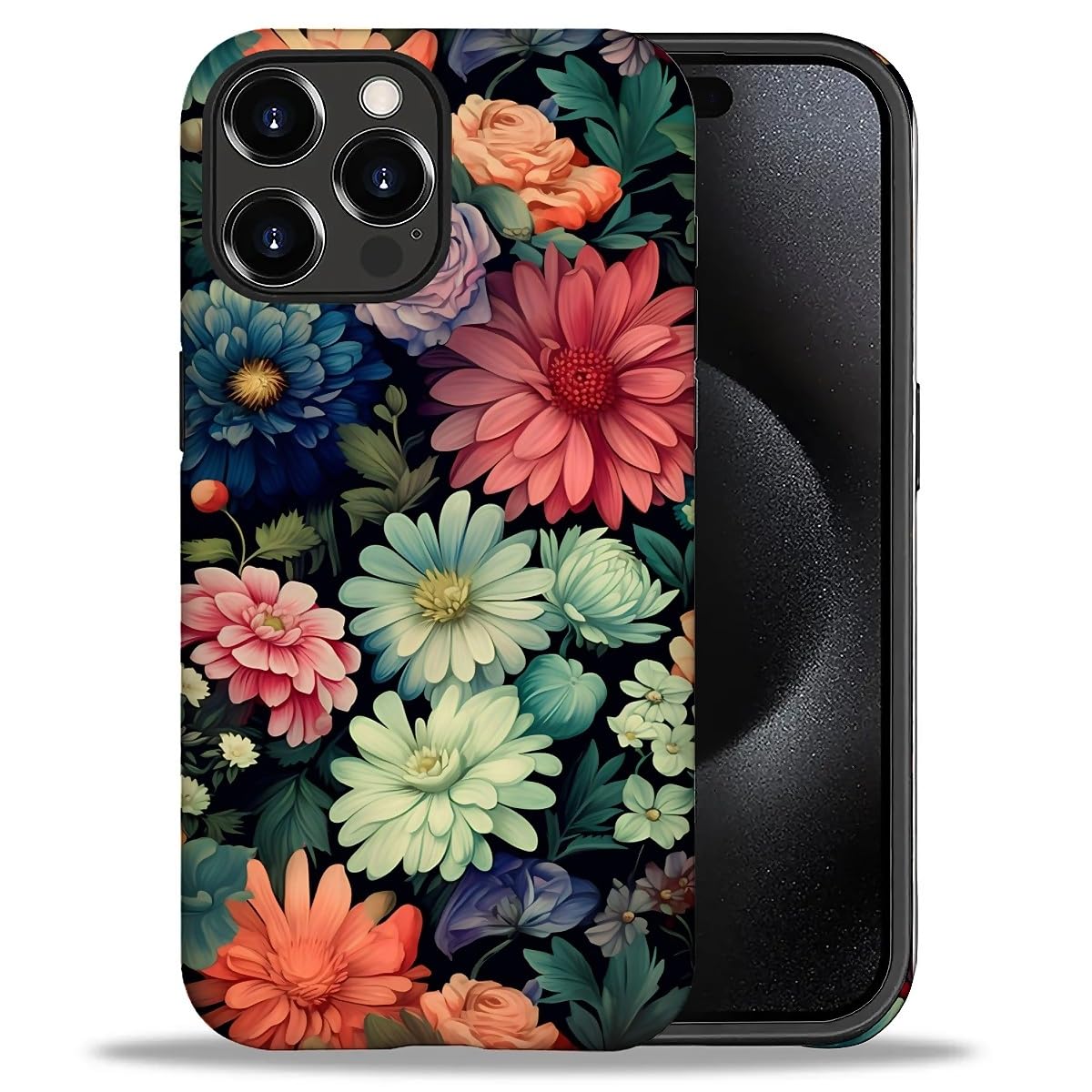 TAMEFOX Case Compatible with iPhone 16 Pro,Blossoms Flowers Hybrid 2-Layer Hard Shell+Silicone Double Protective Scratch-Resistant Shockproof Case for