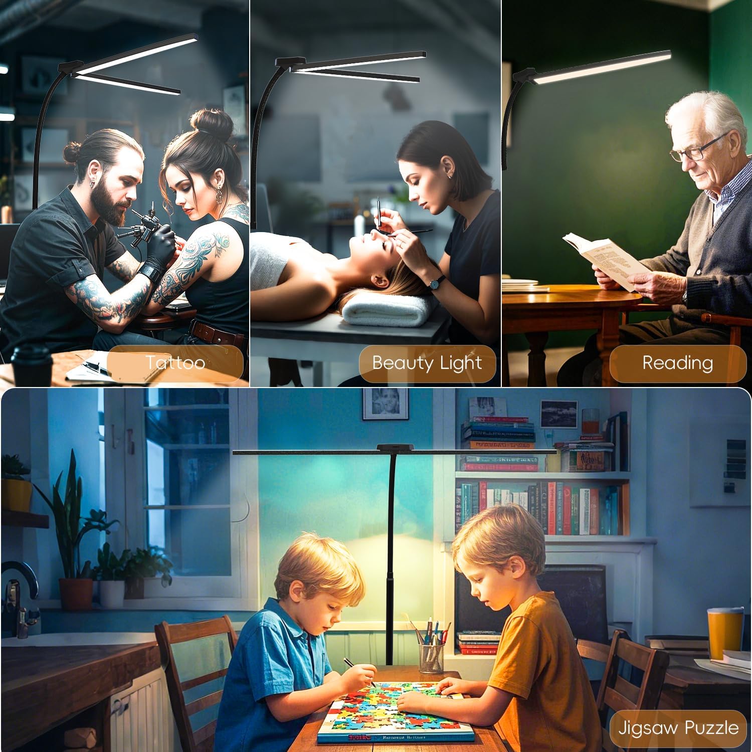 24W/2400LM Dual Head LED Floor Lamp for Office, Ultra Bright Reading Standing Task Lamp, Adjustable Panels with Remote, No Glare Puzzle Light for Tattoo, Piano, Sewing, Lash, Craft - Image 8