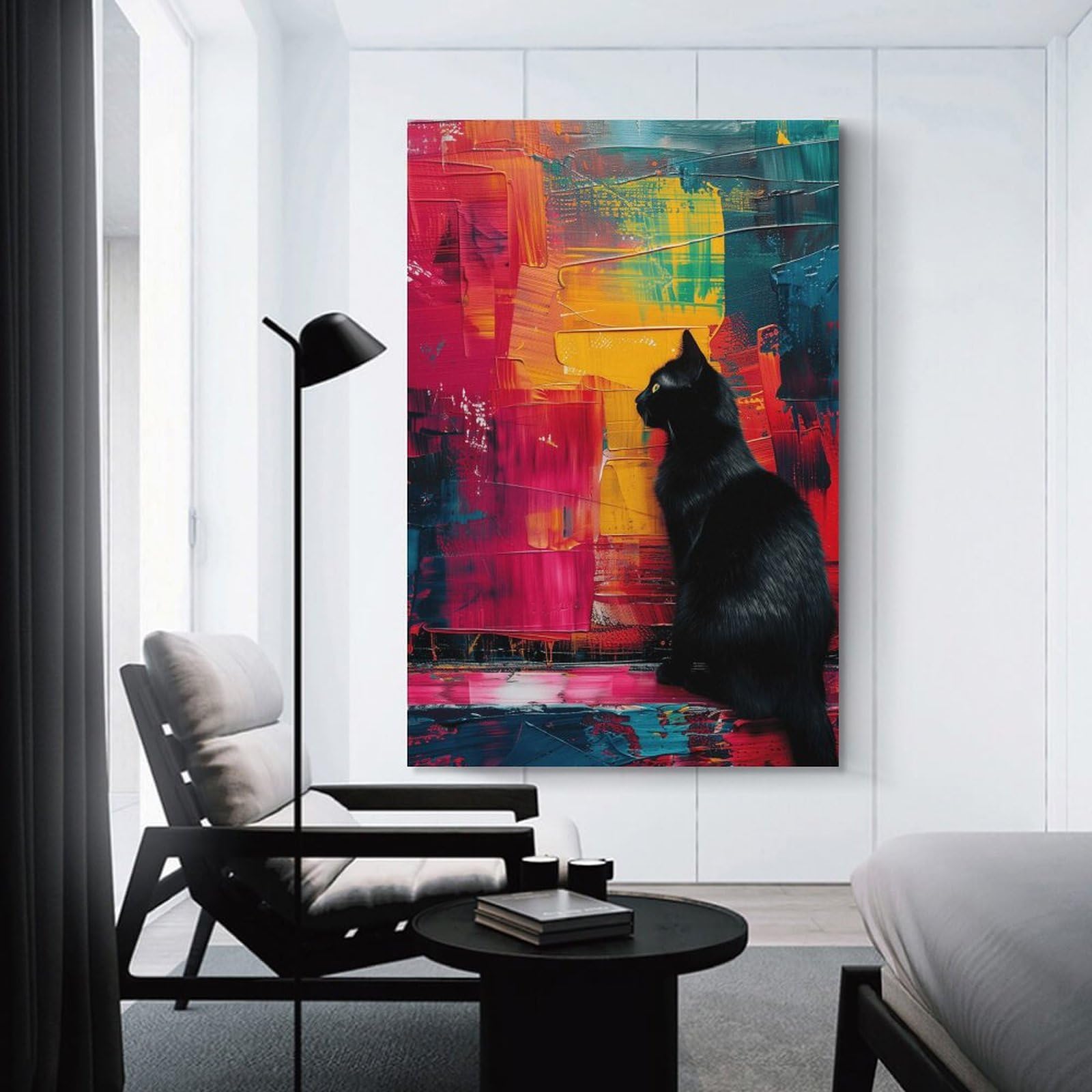 Junmoney Unframe-Style-23 Canvas Art Print Abstract Cat Art Print, 08X12inch(20X30cm), For Contemporary Homes, Apartments Or Offices, Decorative Canvas Decor For Home Updates