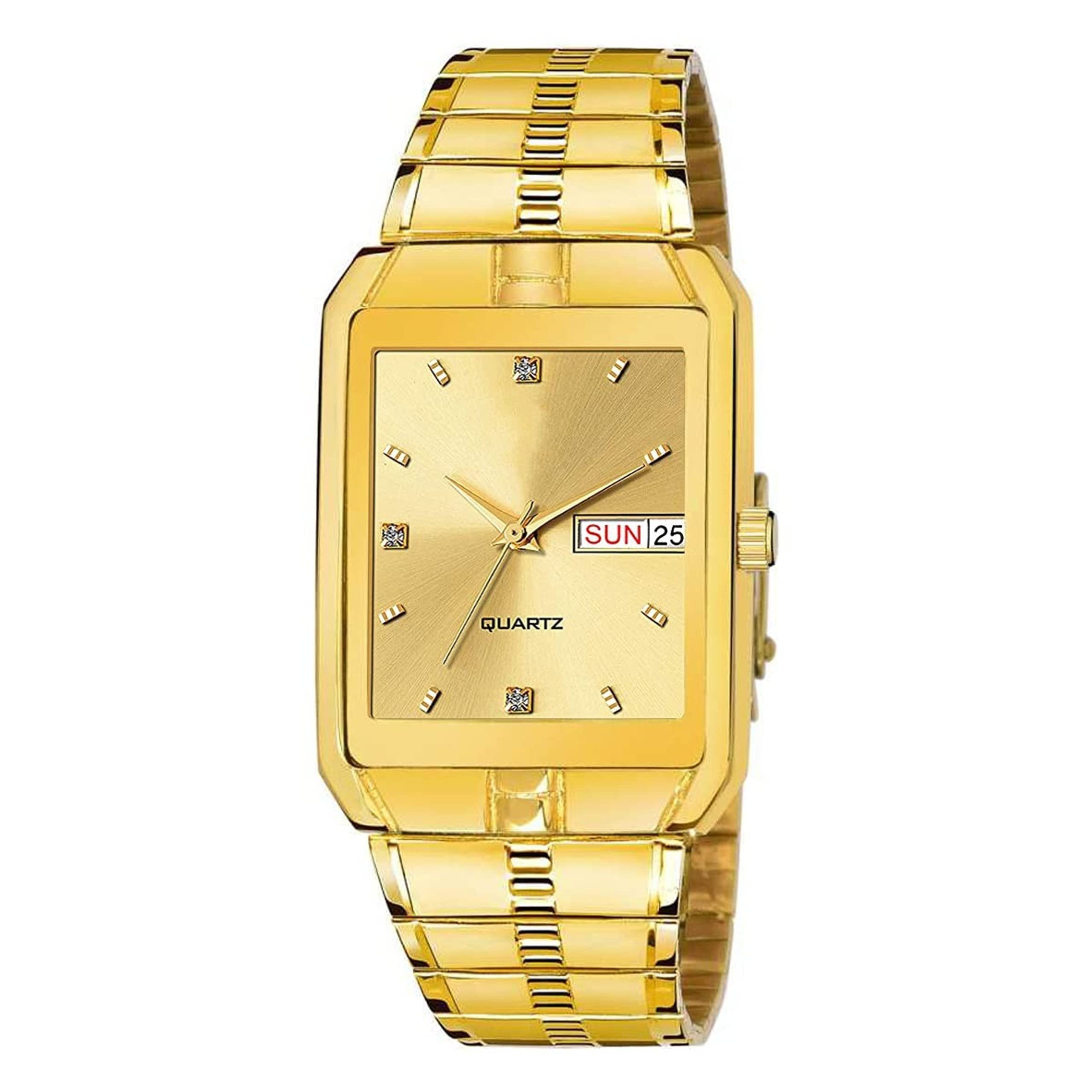Golden Dial Gold Strap Analogue Quartz Gold Plated Day & Date Functioning Watch for Boys & Men (Golden) (B0B6418CGH) Amazon Price History, Amazon Price Tracker