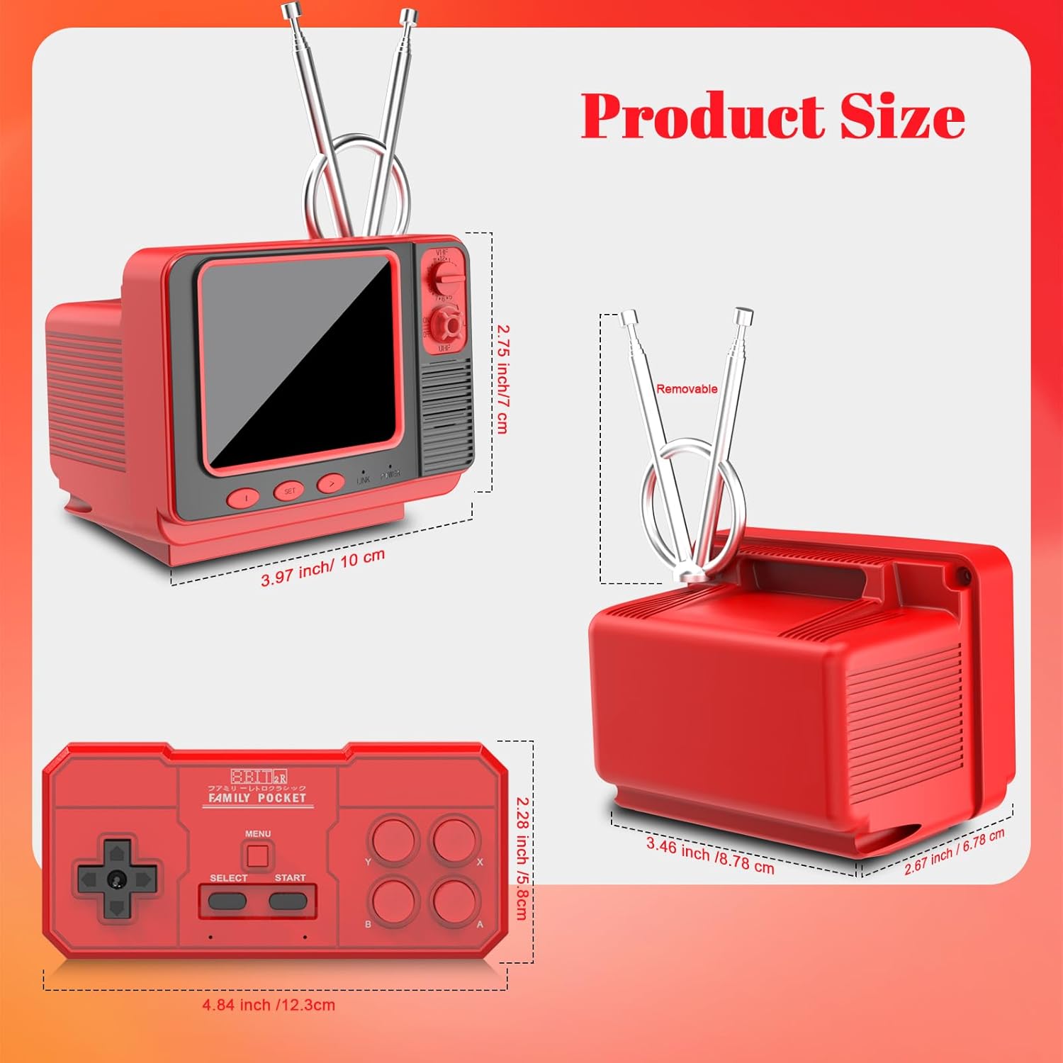 EASEGMER Retro Handheld Game Console - 168 Classic Games | 3.0" Screen | 2-Player Mode | AV Projection | Rechargeable & Portable Design, Ideal Educational Toy for Kids Ages 4-12 (Red) image 7 of 8 B0F9T6MWJ5