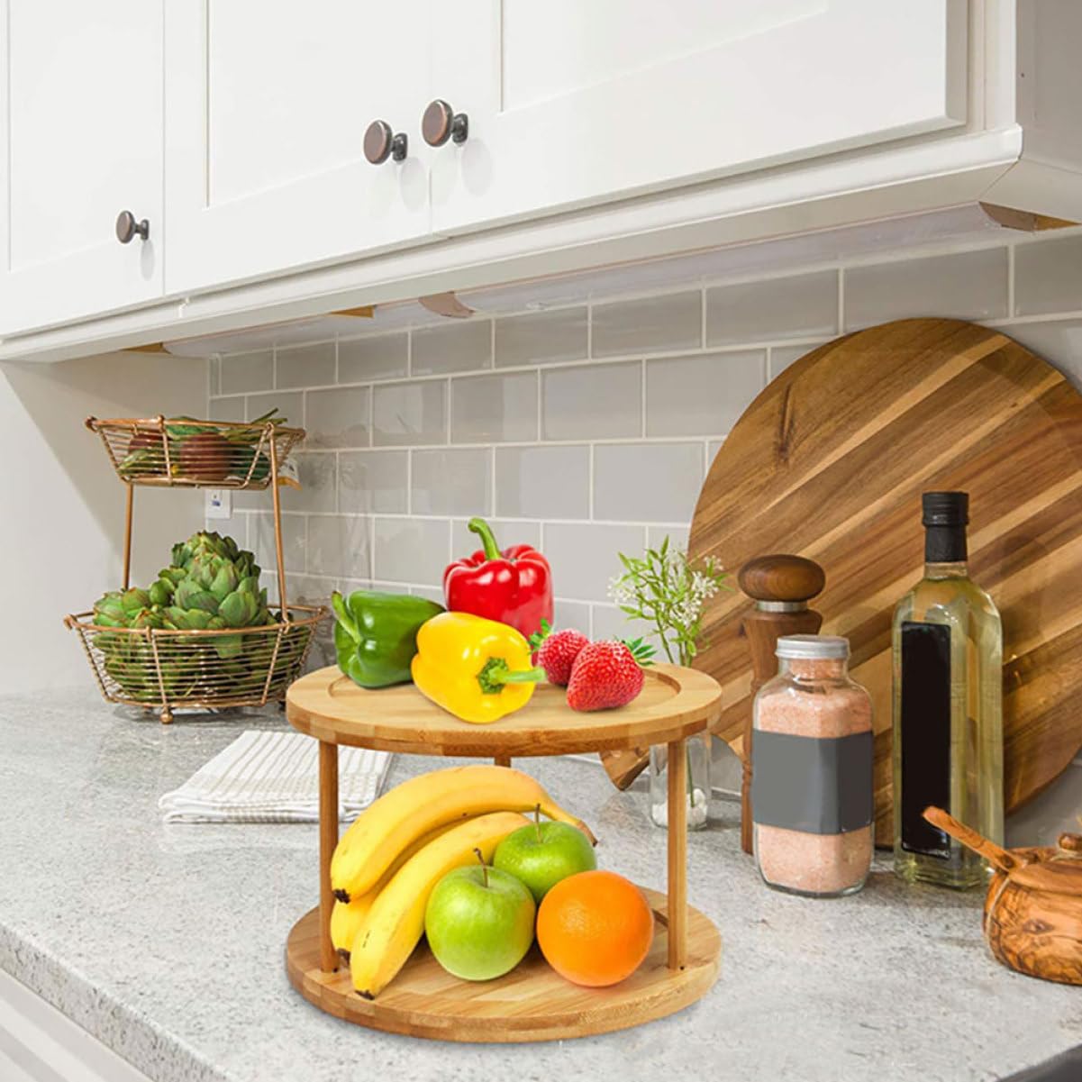PRETYZOOM Estante De Especias De Bambú Giratorio Organizador De Cocina Para Especias y Condimentos Para Encimera o Mostrador