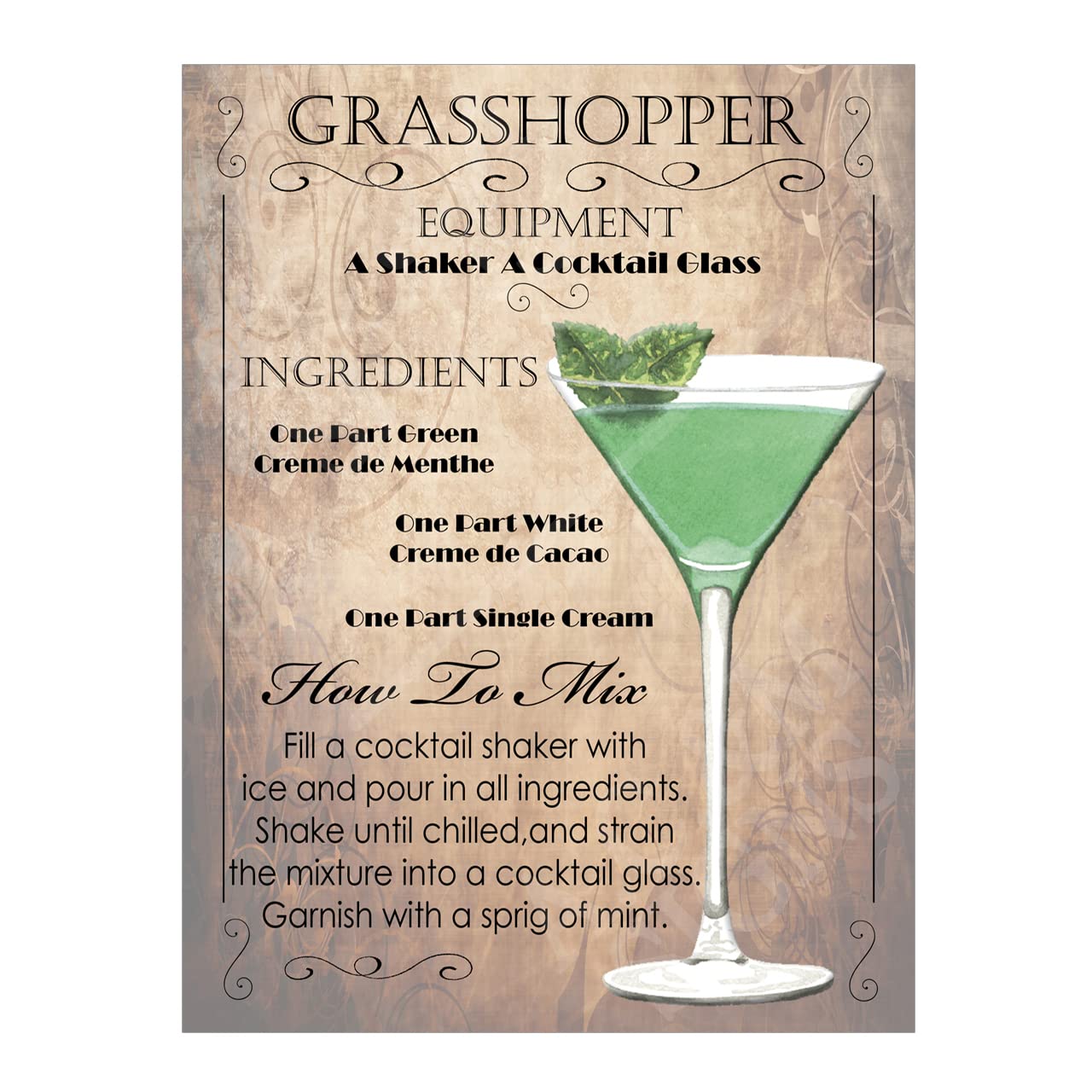 Grasshopper Cocktail Sign Metal Plaque Aluminium Pub Tiki Home Bar Man Cave Cafe Wall Beer Shed Retro Ref1250 (8x6 inches (Approx) 20cmx15cm)