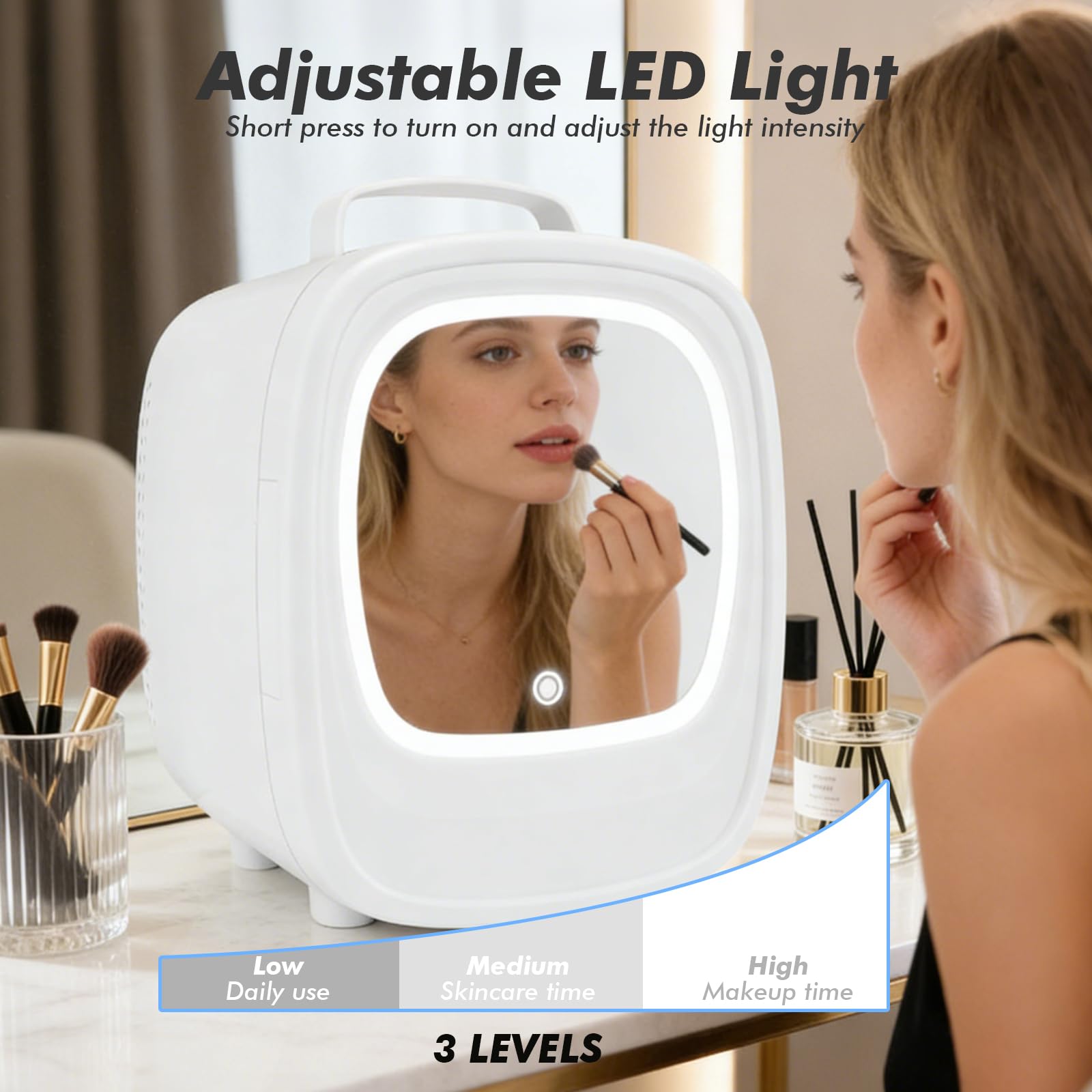6L Portable Mini Fridge for Skincare with LED Mirror, Thermoelectric Cooler & Warmer for Bedroom, Office, Car – Compact Makeup Refrigerator for Beauty Products, Drinks — view 3