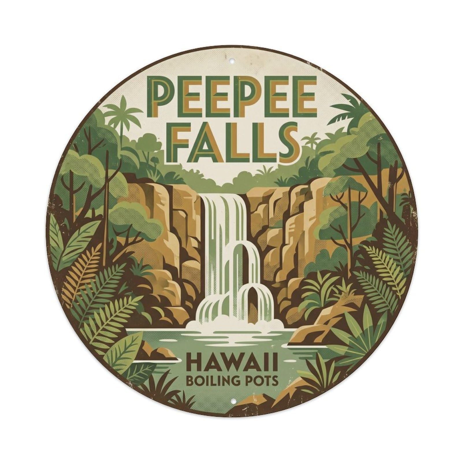 Peepee Falls Hawaii Waterfall Journey Lush Valley Metal Tin Sign