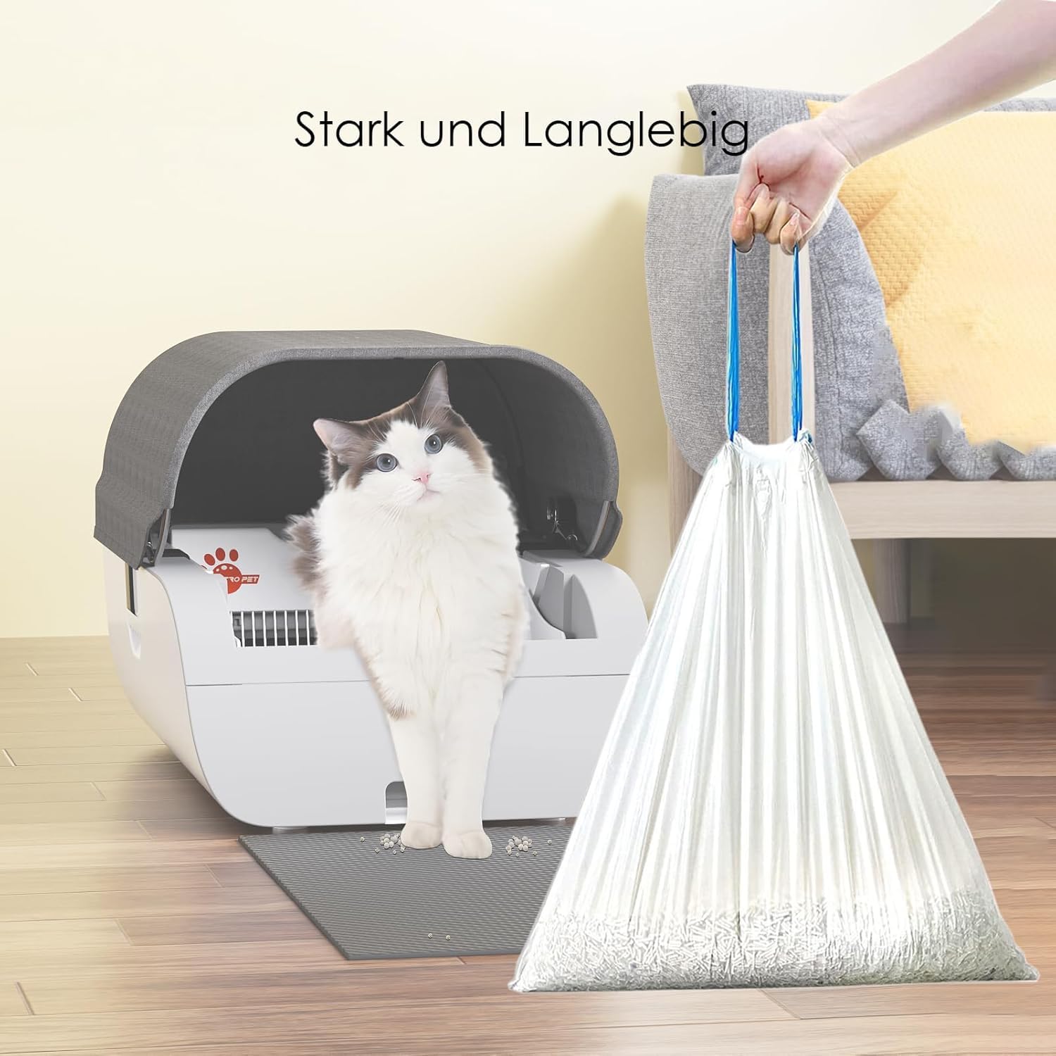 AstroPet Offen Automatische Katzentoilette mit App-Steuerung,XXL Katzenklo Selbstreinigend 65L Großes Fassungsvermögen für mehrere Katzen,Einfache Reinigung (Müllbeutel)