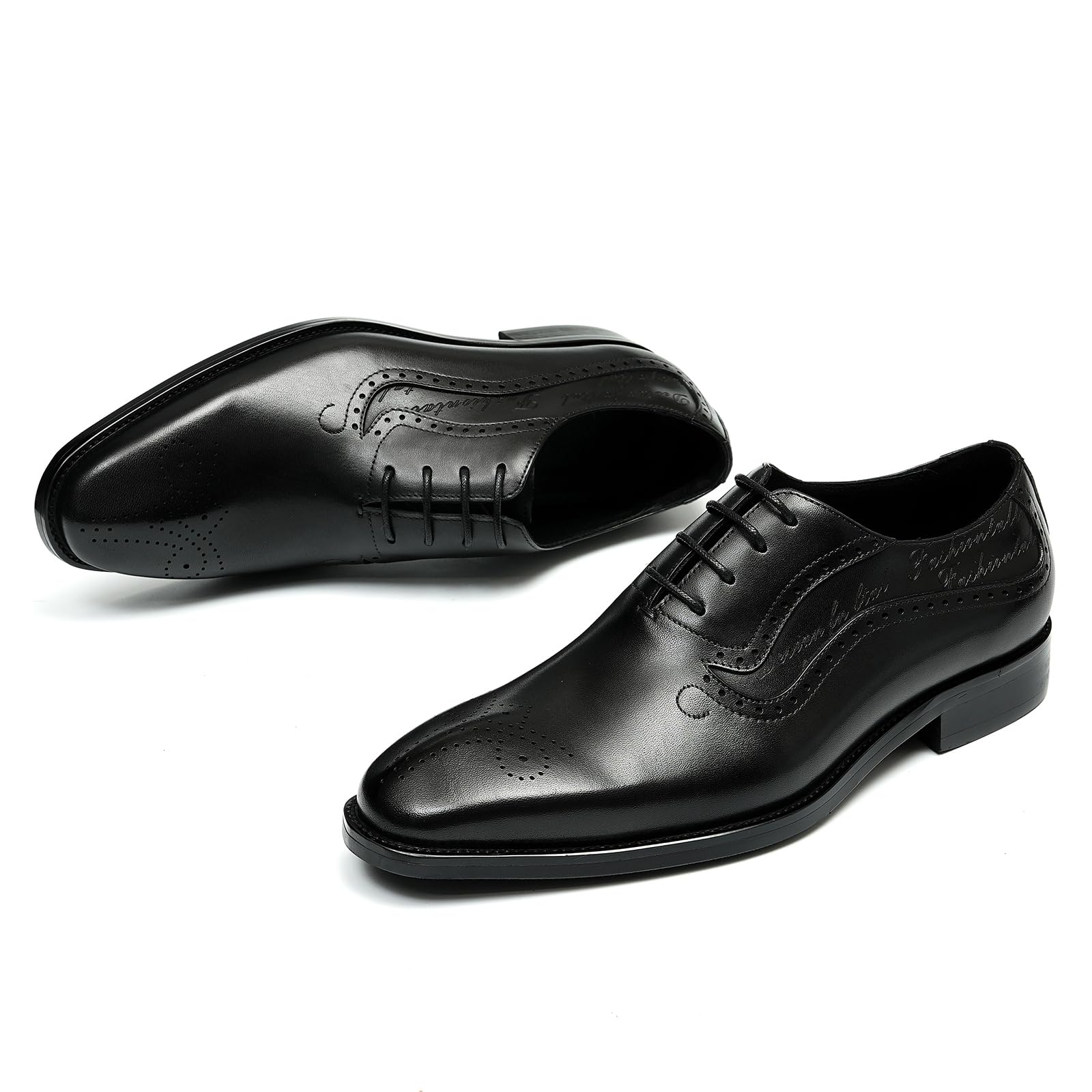 Brogues Oxford Formales Negocios para Hombres Zapatos Vestido en Cuero Genuino Zapatos de Vestir Bajos con Cordones