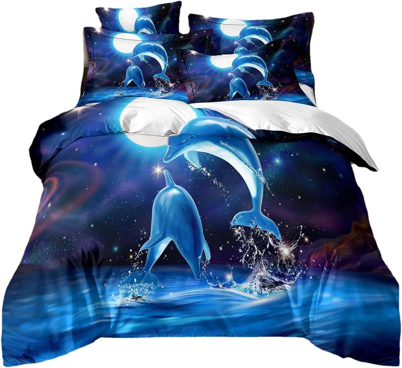 Housse de couette 140x200 dauphin avec taie d'oreiller en microfibre pour lit 1 personne