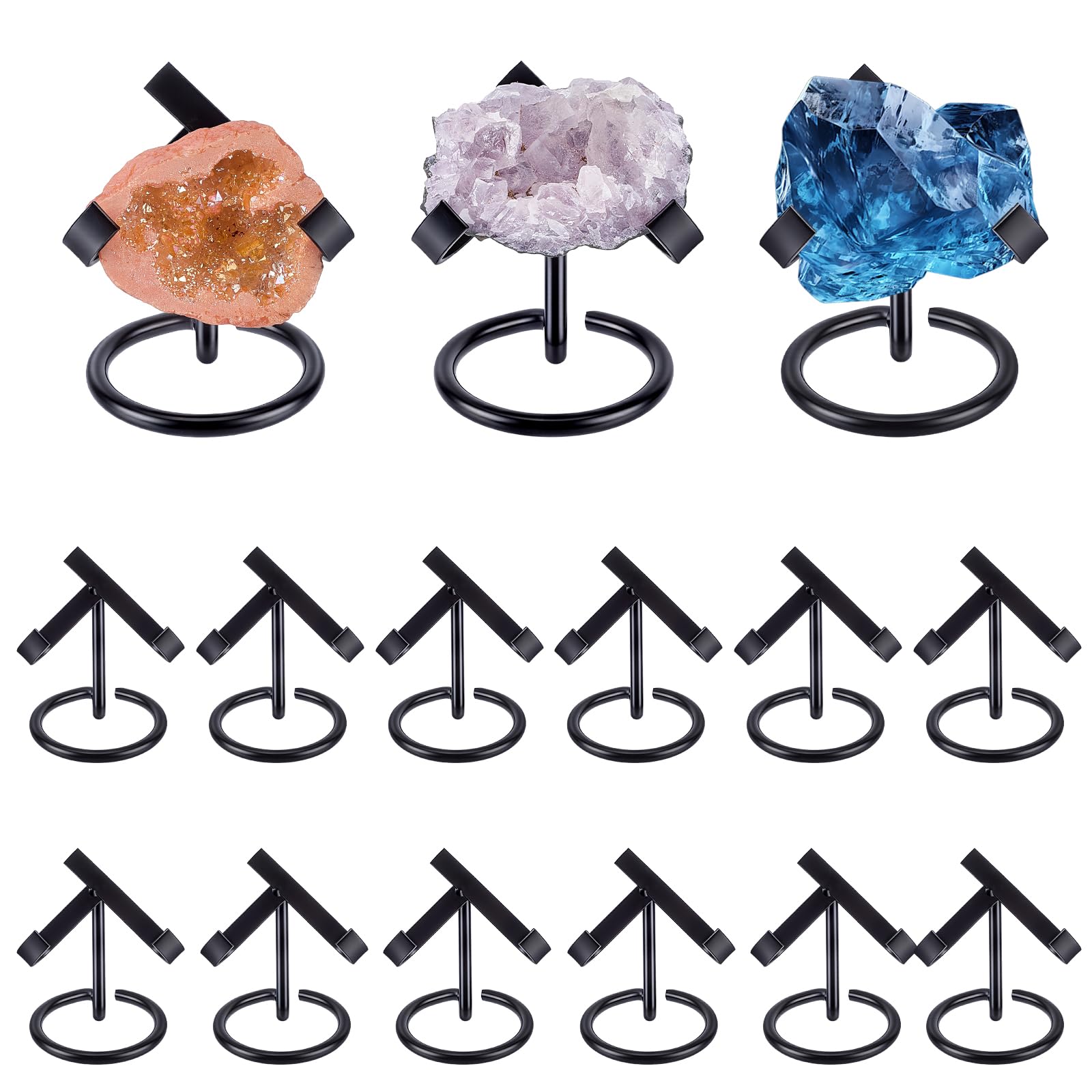 INTERWARM 15Pcs Metal Crystal Heart Stone Stand Holder Display Easel Black Iron Display Holder for Crystals Stones Rocks Fossil Jewelry Ball Gemstone Collections Display 5x6x6.6cm
