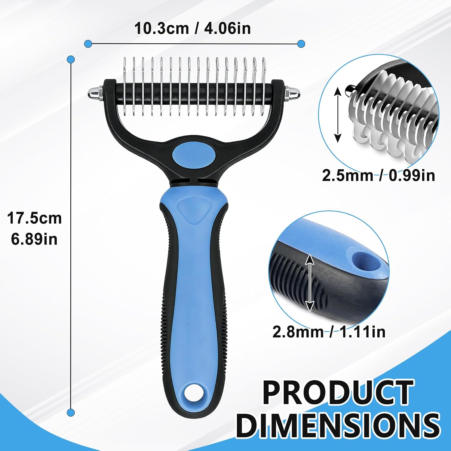2-in-1 Deshedding Dog Brush – Rounded-Tooth Comb Removes Knots, Tangles & Loose Undercoat for Large Dogs & Cats (Blue)