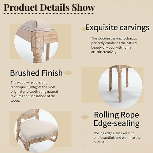 Miniatura 4 de GDFStudio French Country - Juego de 2 sillas de comedor tapizadas con respaldo redondo, técnicas de dibujo y tallado de alambre, desmontables y