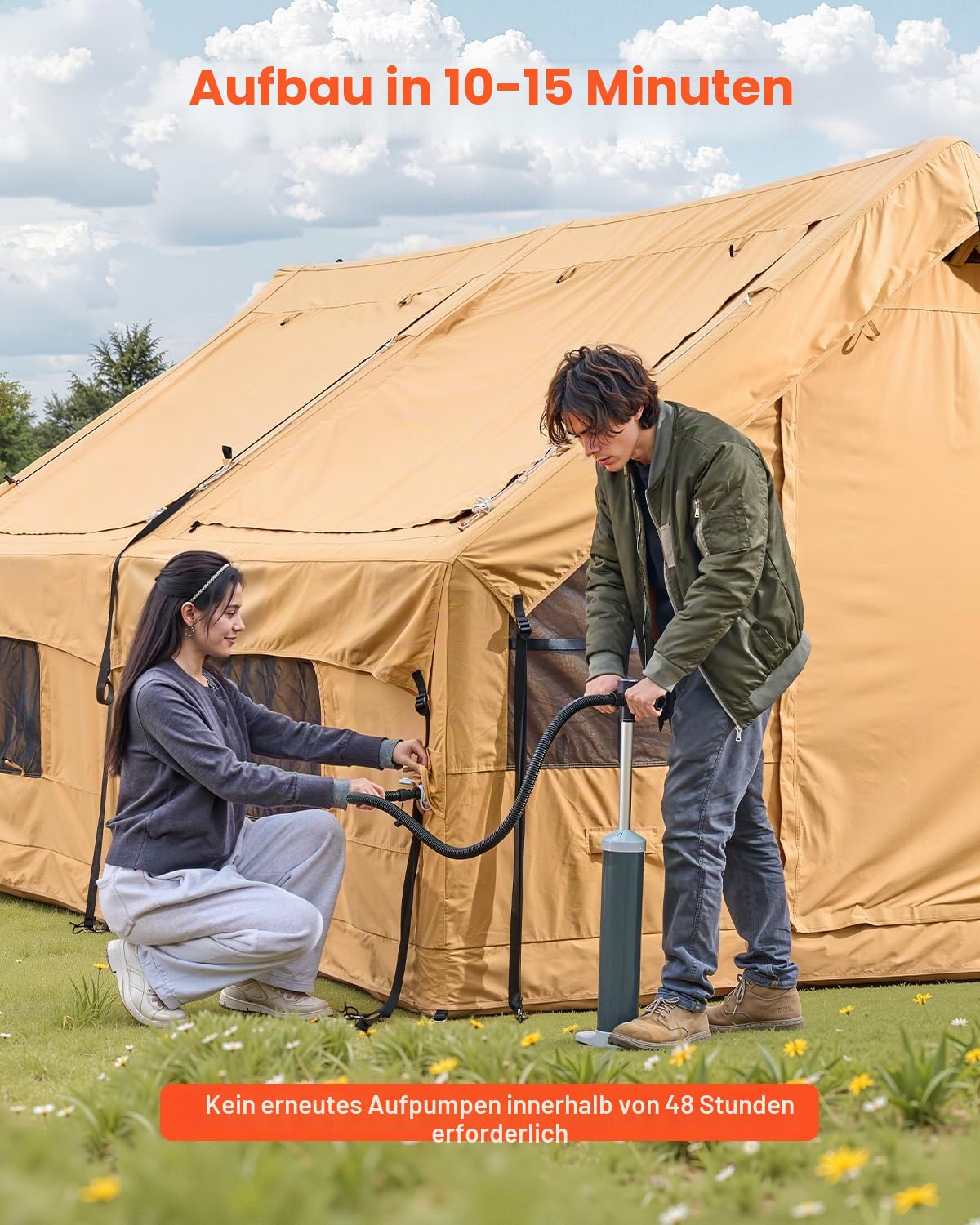 VEVOR Aufblasbare Zelte für Camping, einfach aufzubauen, aufblasbare Campingzelte mit Handpumpe, 300D Oxford 4-Jahreszeiten-Glamping-Zelt mit Herdwagenheber, Aufbewahrungstasche für einfaches