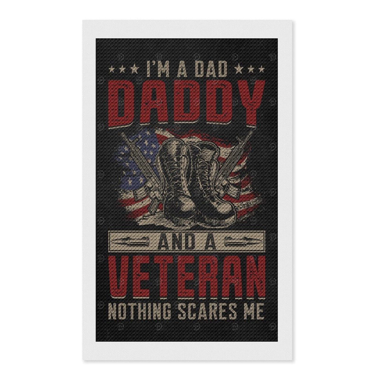 Junmoney Veteran Military Quote DIY Diamond Art Canvas Kit 12"x20", for Teens, Finish and Display, Holiday Gift Idea, Vintage Style Decor