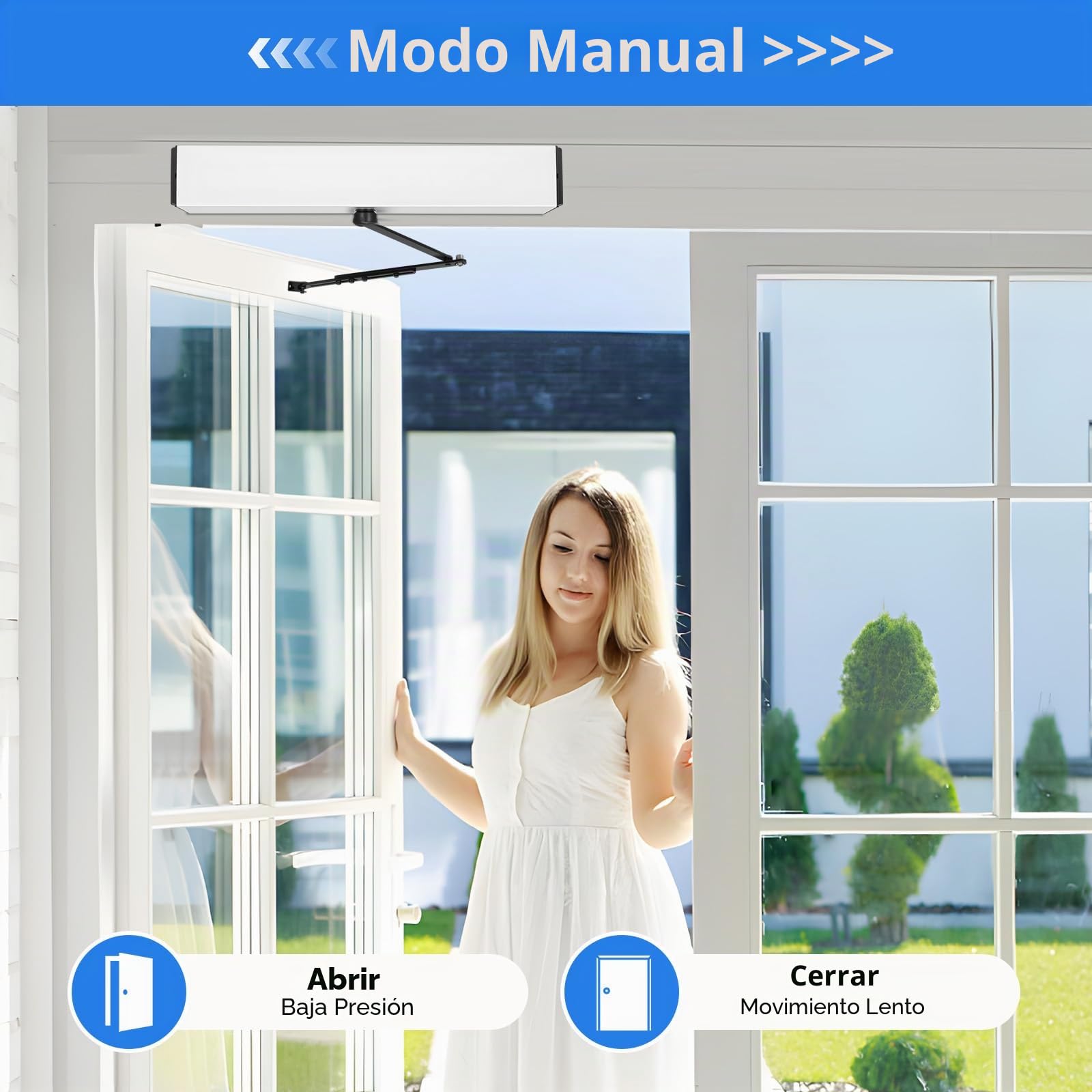 Motor Automático De Puerta Oscilante Con Mando A Distancia, Accionamiento Eléctrico Para Puertas De Madera Y Aluminio, Modo Manual/Automático, Color Plateado Y Negro