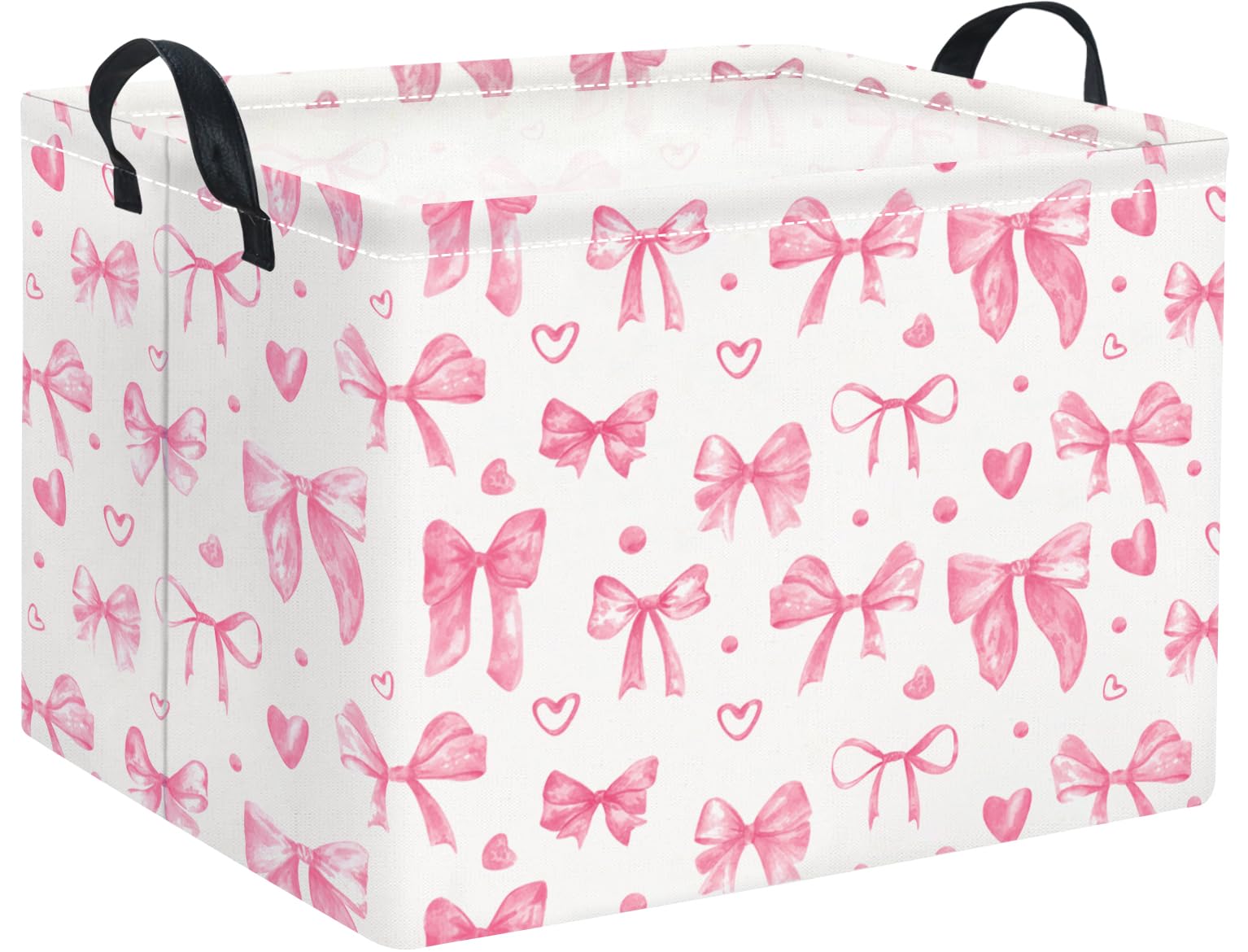 Rectangular Valentines Basket for Women Girls Storage Bin Organizer Box Shelf Room Decor(Heart Bowknot)