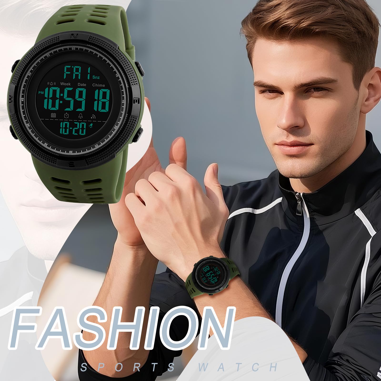 Oidea Montre de sport numérique pour homme : facile à lire, numérique, résistante aux chocs, anti-chute, cadran renforcé, montre tactique