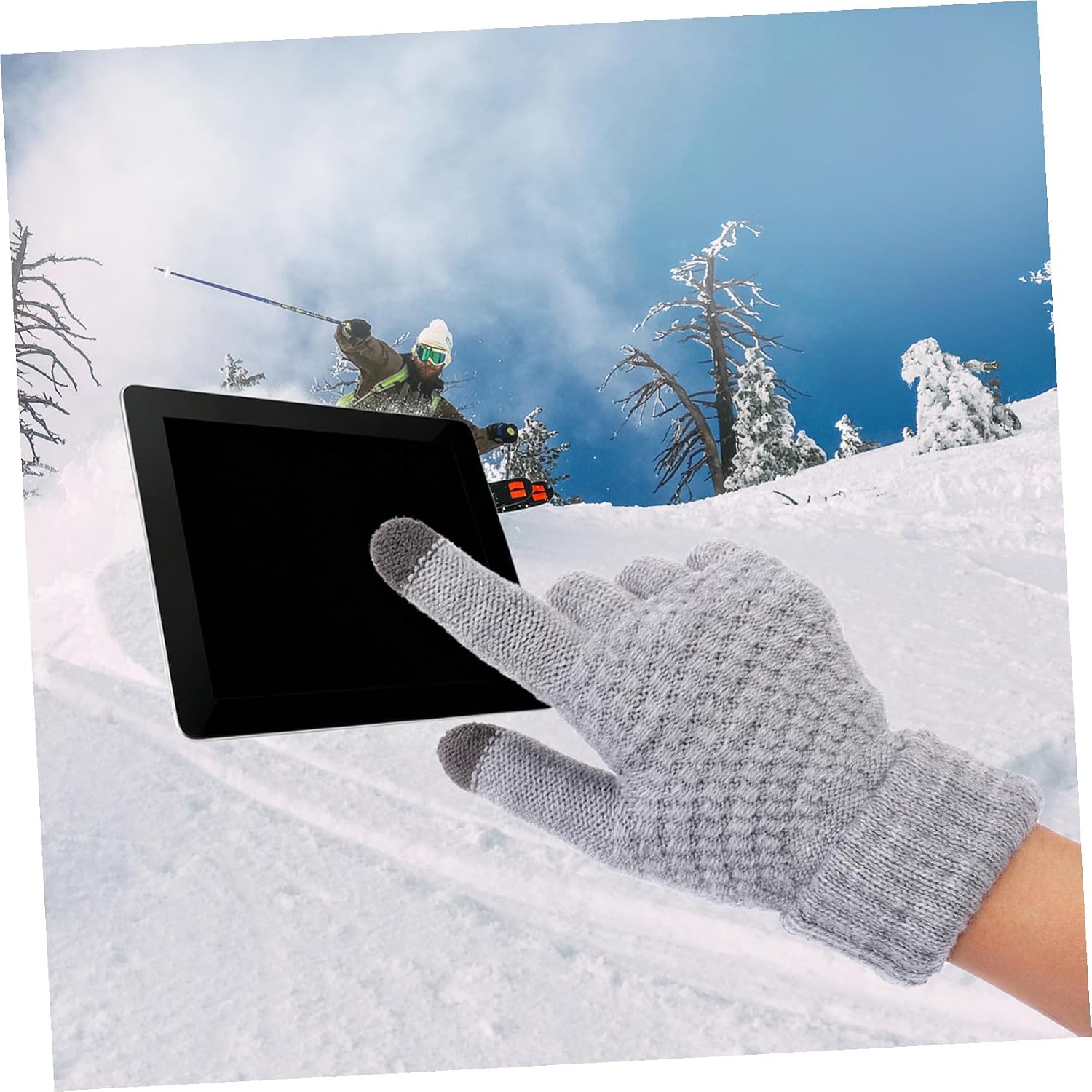 LIOOBO Woolen Knitted Touch Screen Gloves for Winter, Warm Half Finger Pair image 5