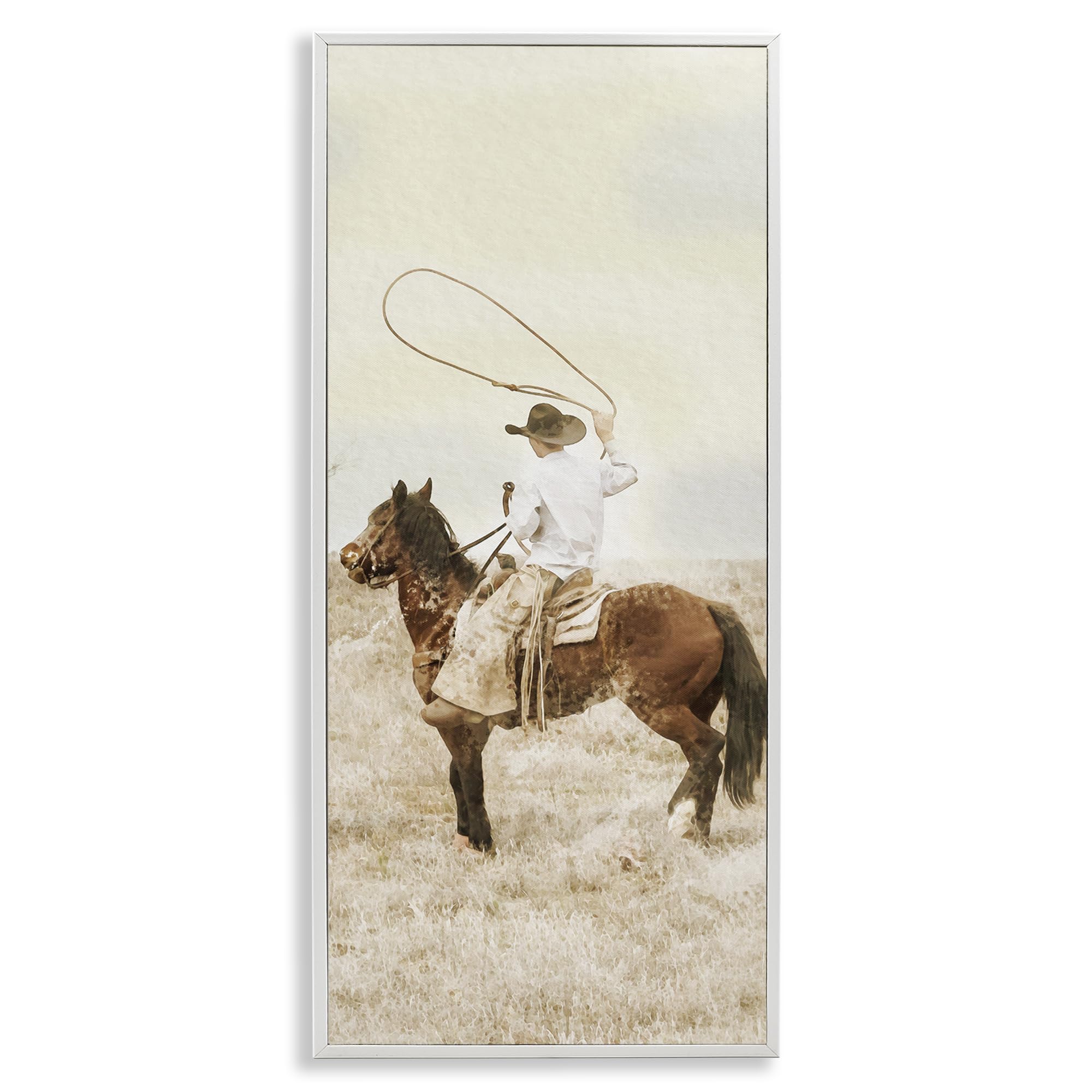 Stupell Industries Coastal White (Textured) 'Wrangling Cowboy Lasso'| Framed Giclee Art