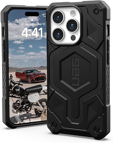URBAN ARMOR GEAR UAG Funda versión actualizada compatible con iPhone 15 Pro de 6.1 pulgadas, Monarch Pro negro, imán integrado compatible con carga