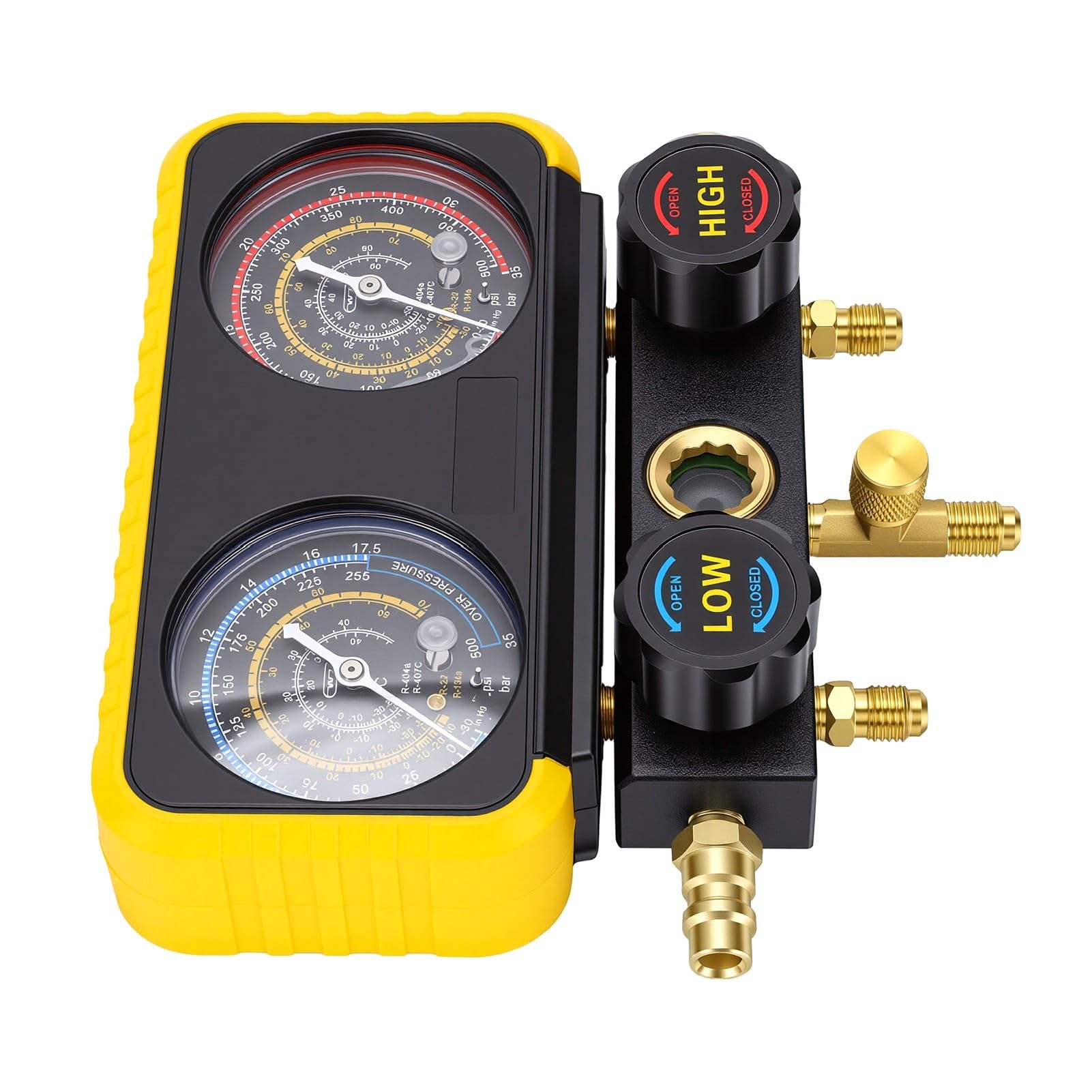 Tbest Zestaw Manometrów do Kolektora HVAC Diagnostyczny Manometr do Kolektora AC Zestaw Węży Manometrycznych R134A Mierników Ciśnienia Czynnika Chłodniczego z Szybkozłączkami