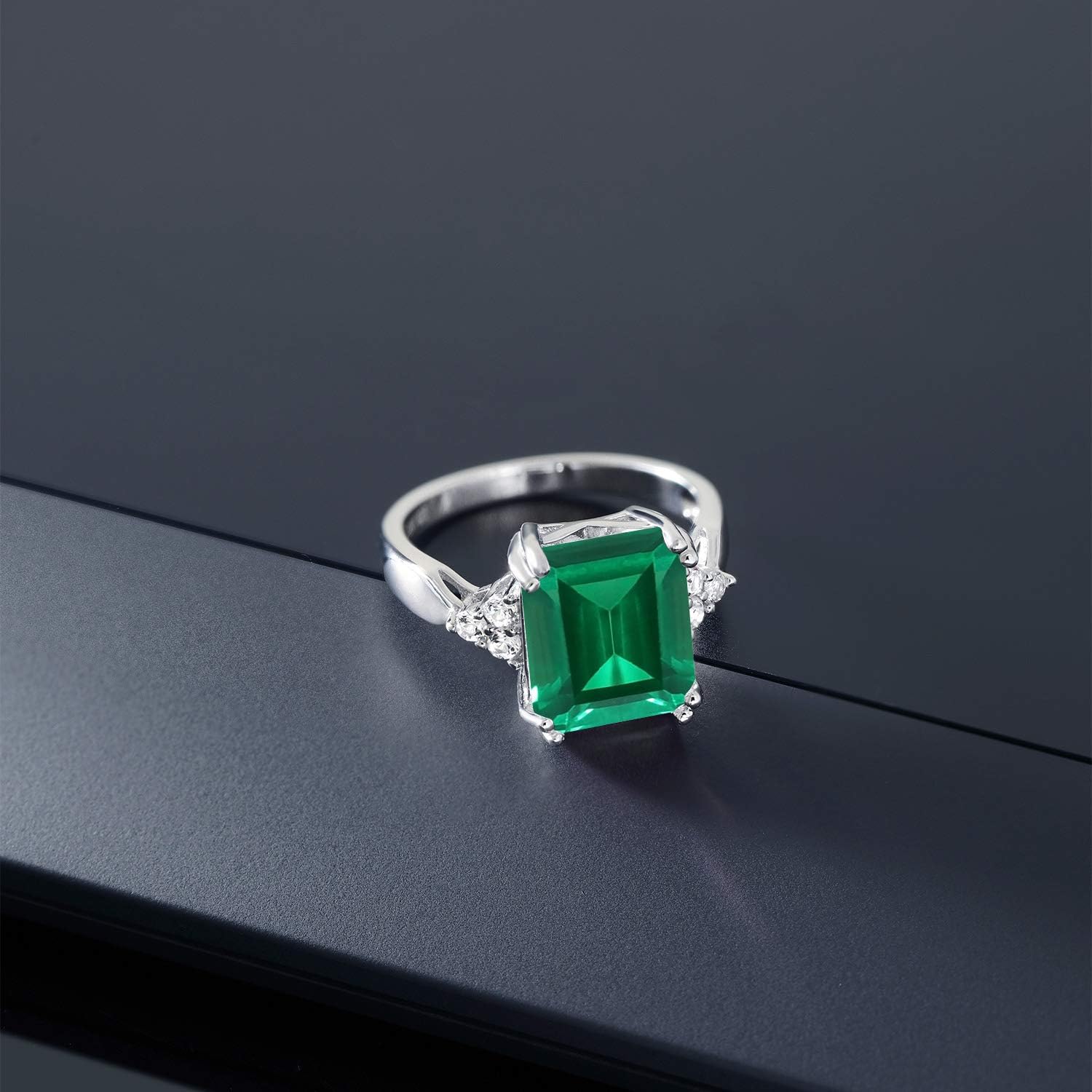 Gem Stone King 5-10 Cttw Gemstone Birthstone Engagement Ring for Women | 925 Sterling Silver | 12X10MM Emerald Cut | Wedding Anniversary Promise Ring | Sizes 5-9 | Nano Emerald-May | 6 - Image 6