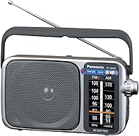 Vista 2 de RF2400D Radio AM/FM portátil plateada + 4 pilas AA con cargador + paño de limpieza de microfibra