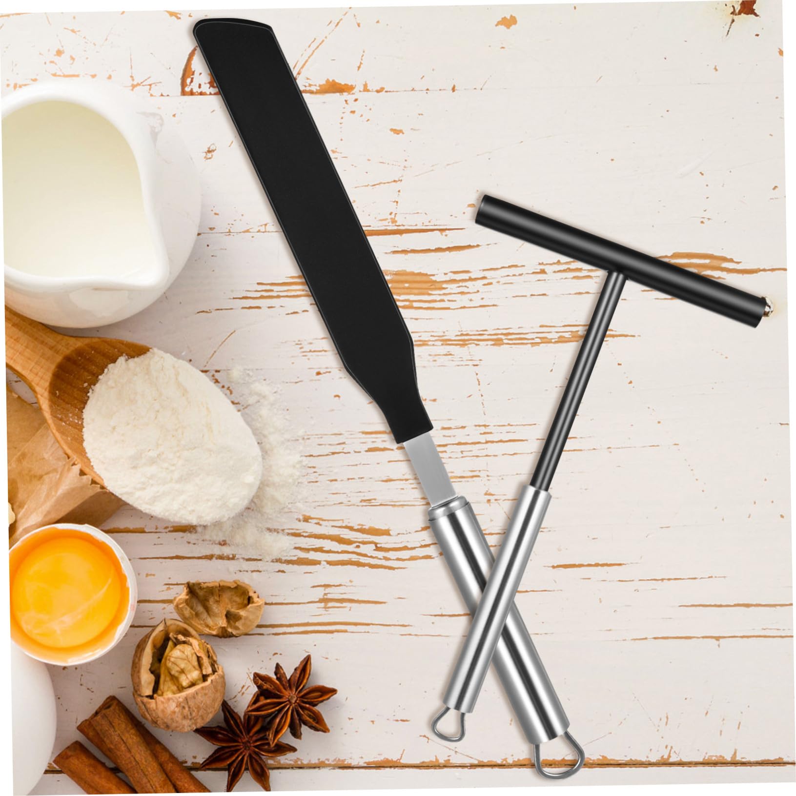 ERINGOGO Espátulas de Acero Inoxidable para Crepes y Crema Utensilios de Cocina Prácticos para Repostería Raspador y Espátula para Pancakes Ligero y Fácil de Guardar