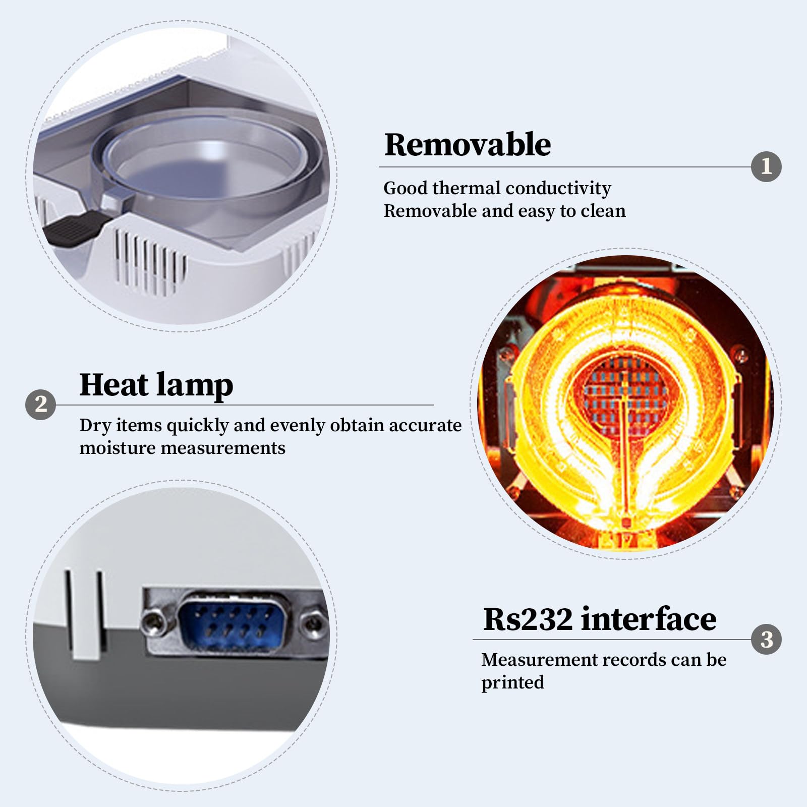 Digitaler Feuchtebestimmer, Halogen-Feuchtebestimmer, Hohe Genauigkeit 0,001 G, hocheffiziente Halogenlampenheizung, für Gummi/Tee/Getreide/Lebensmittel Accuracy0.005g