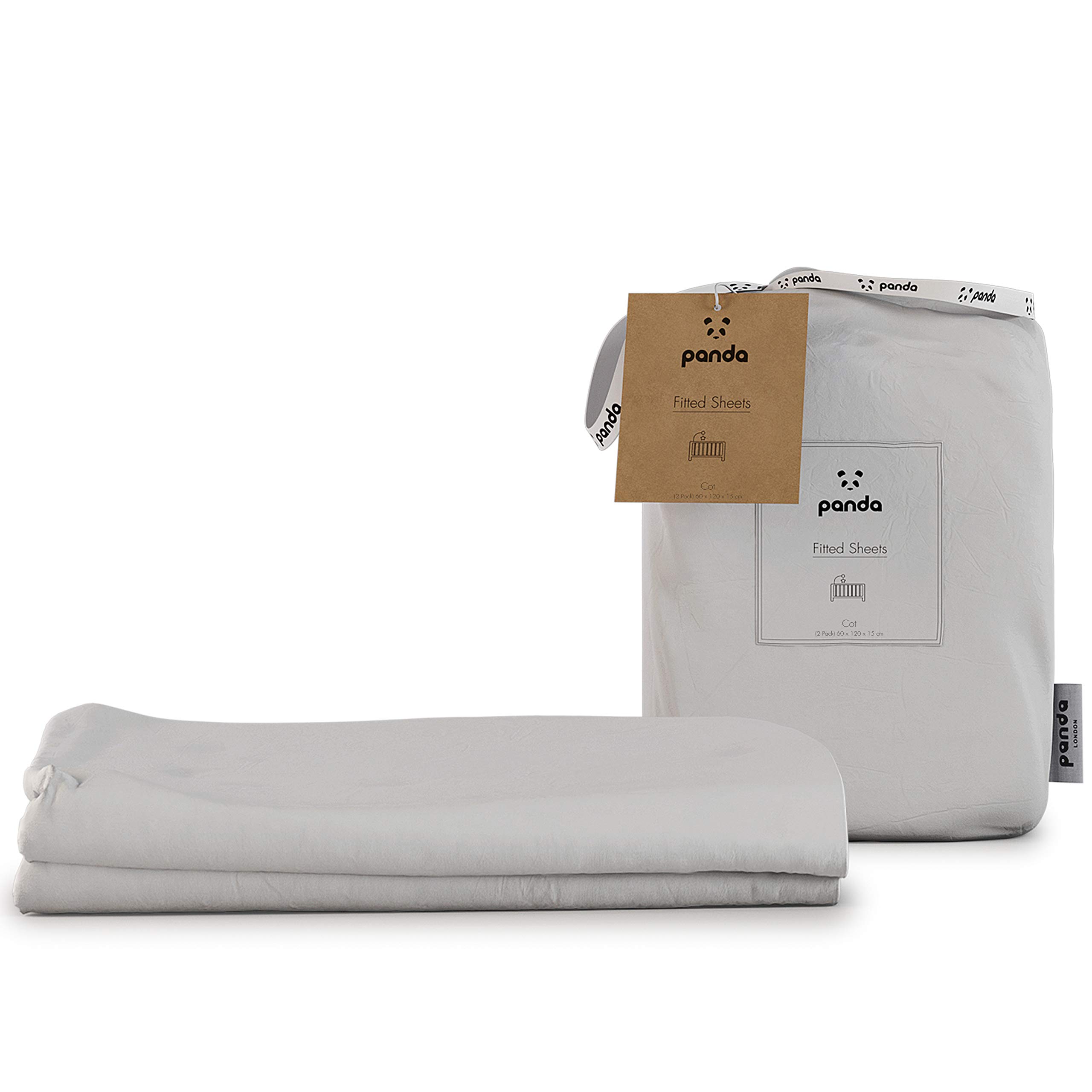 Panda Pure White Kids 100% Bamboo Fitted Sheets (Pack Of 2) (White, Cot: 120 X 60 X 15Cm)