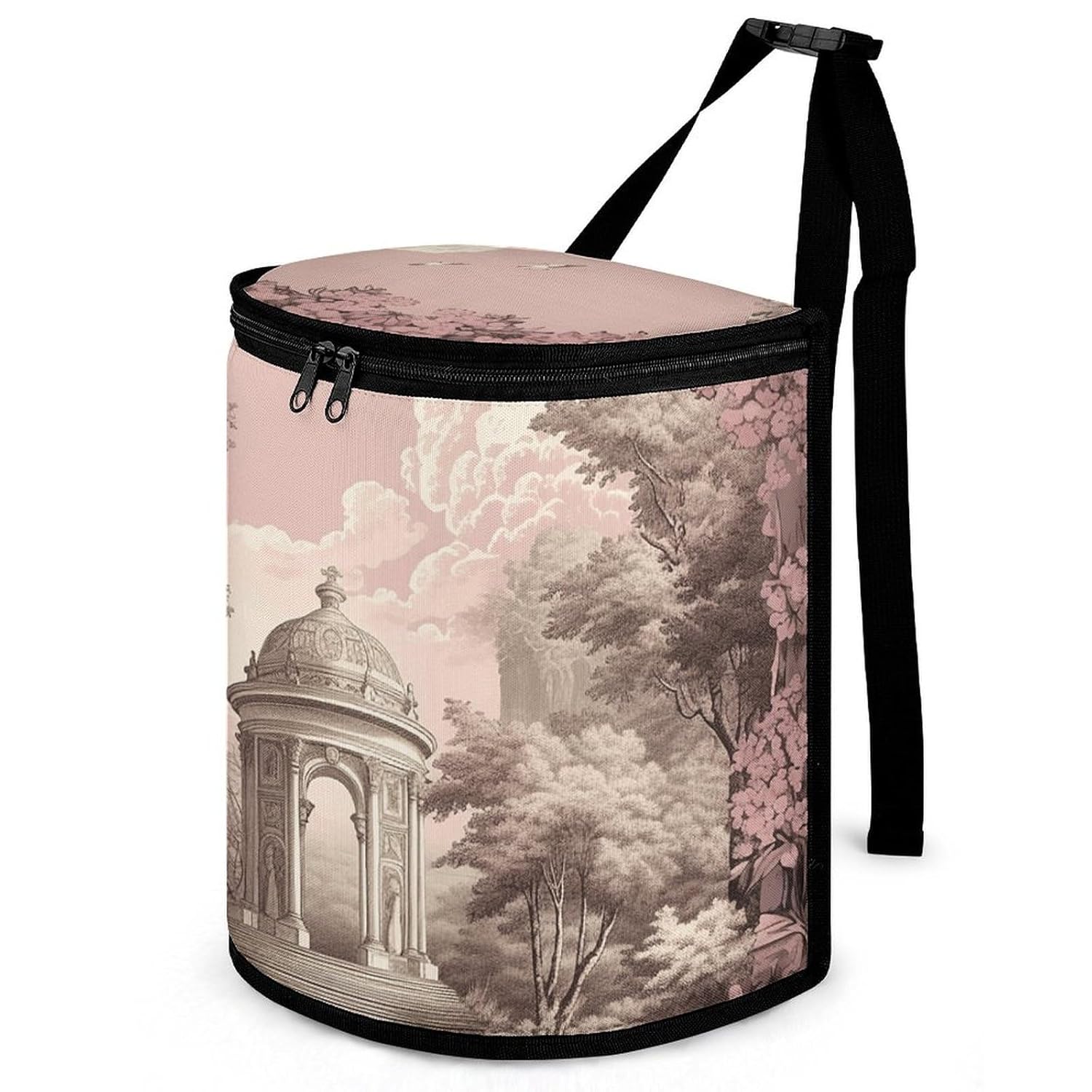 MUSM Leakproof Car Trash Can 2.5 Gallon, Durable Automotive Garbage Bag with Waterproof Liner, Peach Delicate Flowers Trash Bag for Car, Truck, RV & Bathroom