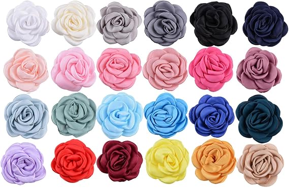 20pcs Handmade Fabric Flowers for Dresses, 2.4in Silk Camellia Flowers Solid Color Sewing Ribbon Flowers for Clothing Crafts Headband Hairclips Wedding Party Decoration (Cameo Brown)