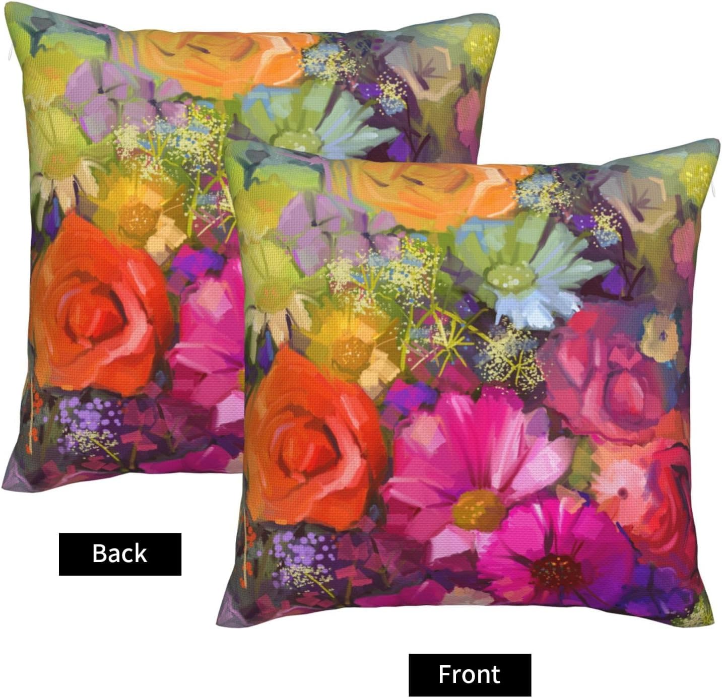 Vibrant Flower Bouquet Throw Pillow Covers Daisy Peony Gerbera Petals Pillow Cover 18x18 Inch Set of 2 Romantic Arrangement Pillowcase Square Cushion Cases for Couch Bed Sofa - Image 3