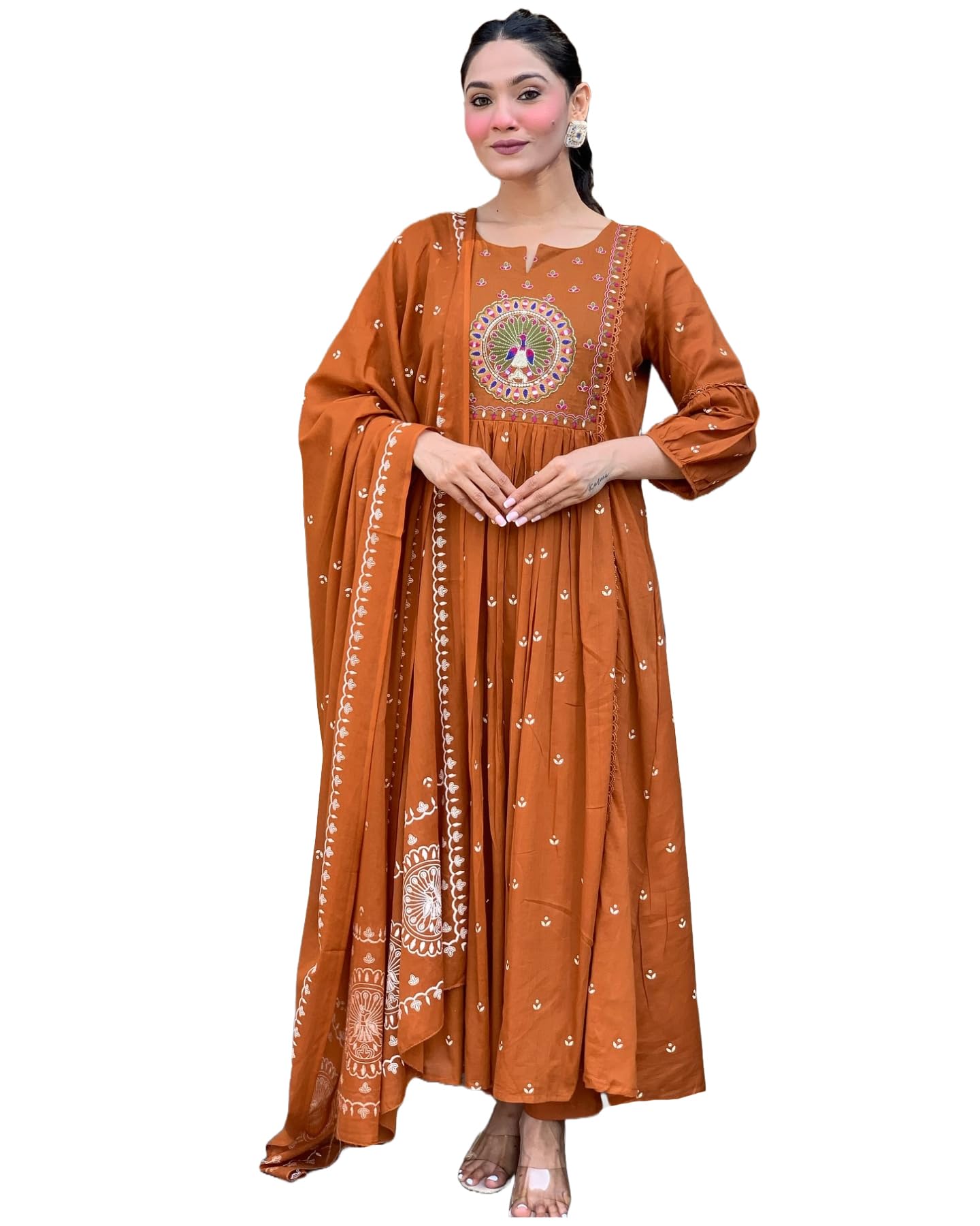 gosriki Women's Rayon Viscose Anarkali Embroidered Kurta with Pant & Dupatta-picture-13