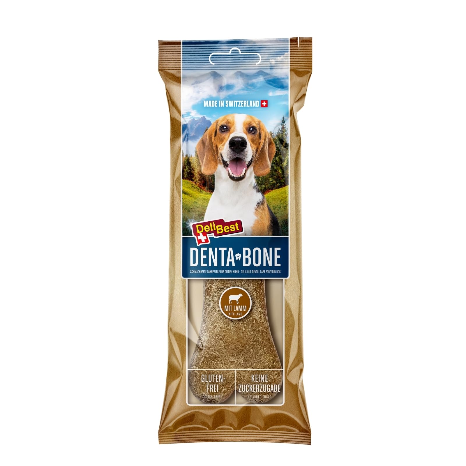 DeliBest DentaBone Lamm I Kauknochen Hund leicht verträglich ohne Gluten I Kaustange Hund für Zahnreinigung I Hundesnacks für groß und klein I Hundekauknochen 1 x 100 g