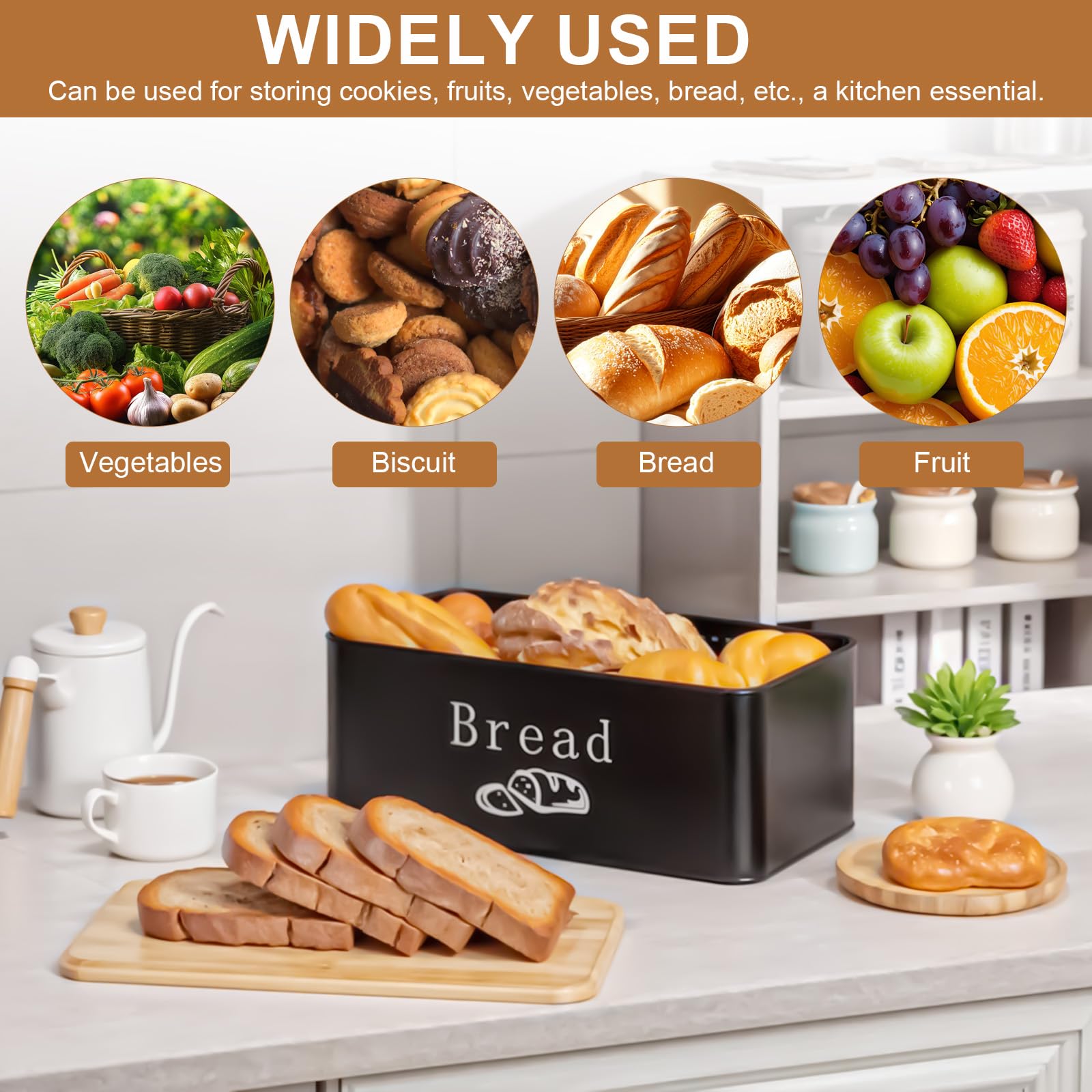 Joyan Panera Metálica con Tapa de Bambú y Bolsa de Algodón - Caja de Pan de Diseño Moderno con Ventilación para Mayor Frescura - Paneras para Guardar el Pan y Bollería en la Cocina