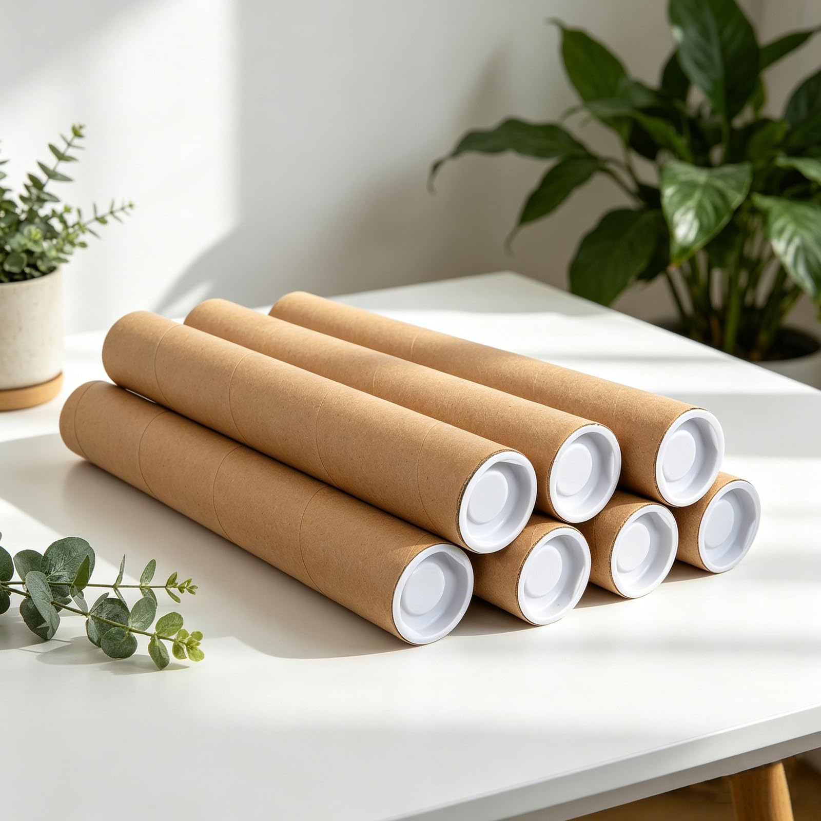 12 Piezas Tubo de Cartón Kraft Color Caqui con Tapas para Embalaje y Envío, Reutilizable y Ligero, Adecuado para Organizar en Casa y Proteger Planos y Manualidades