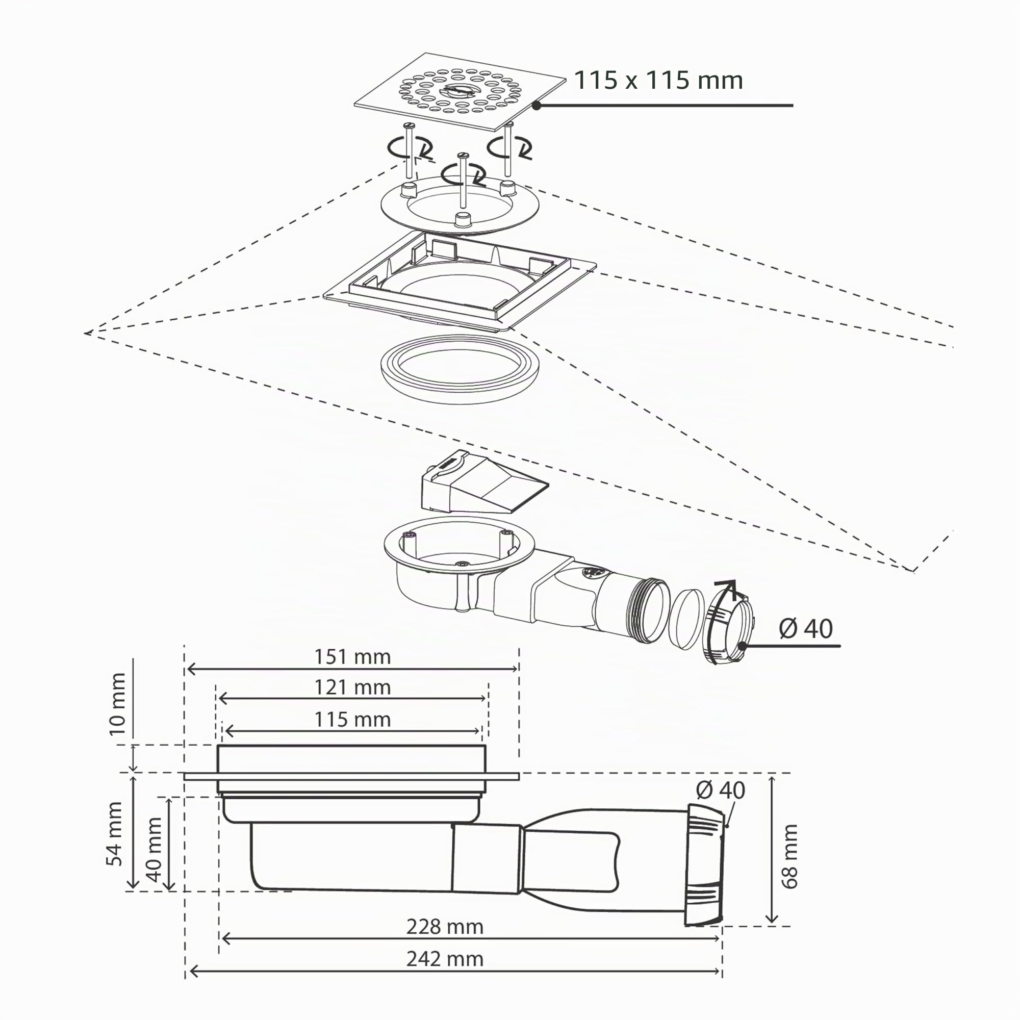 Wirquin 30723970 - Piletta a chaper venisio compatta e membrana sottile per scarico doccia, grigio