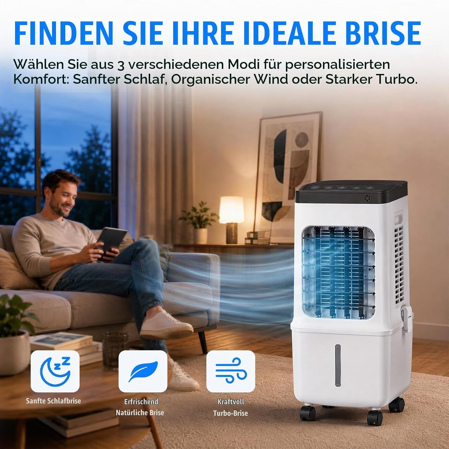 Verdunstungskühler 7,5L ohne Abluftschlauch, mobiler 4-in-1 Luftkühler