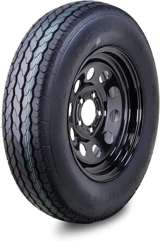Free Country Trailer Tire Wheel Assembly ST205/75D15 6-Ply C 101M 5 Lug on 5" PCD Black Mod Rim