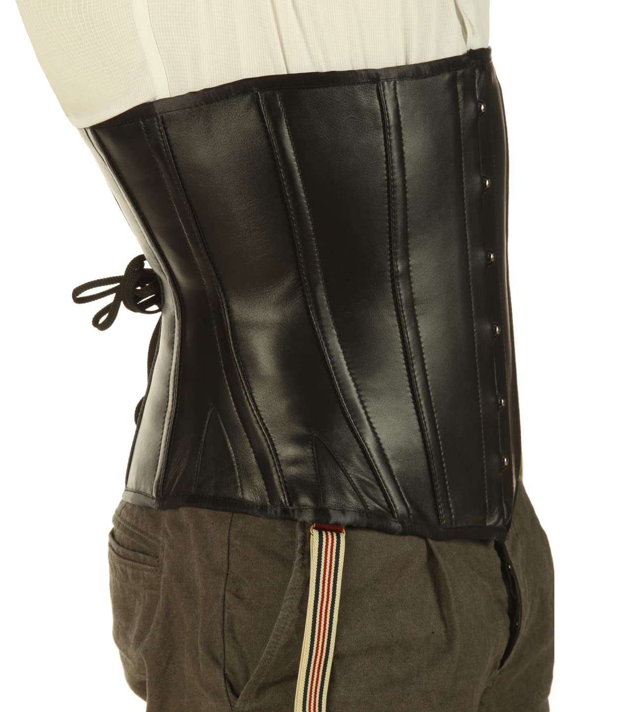 Handmade Leather Corset for Men-Spiral Steel Boned Mens Corset Waist Trainer with Cotton Back Laces