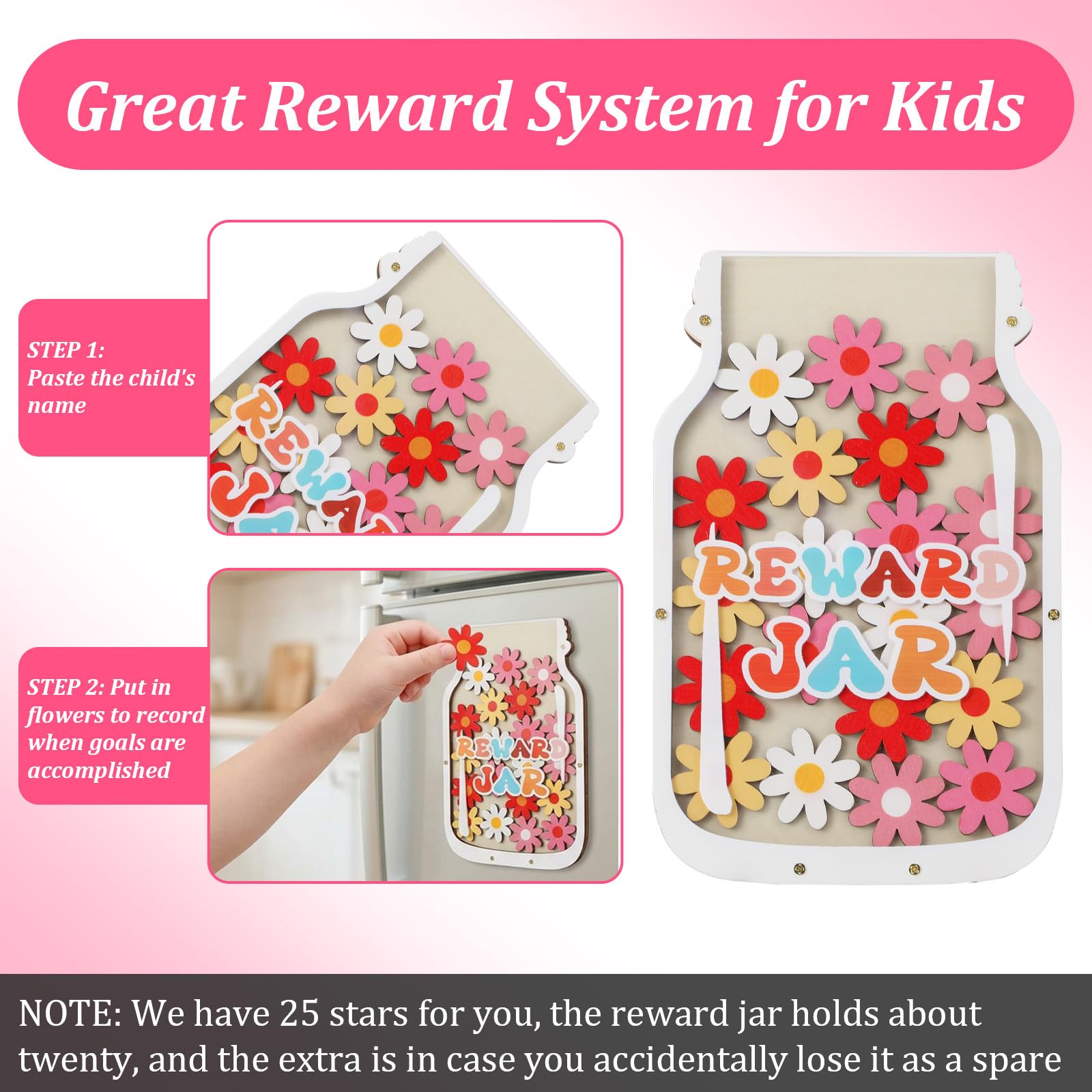 Słoik na nagrody dla dzieci, 25 kwiatów, system nagród, szklanka do nagrody dla dzieci, do sali lekcyjnej, nagrody dla nauczycieli, do klasy, szkoły i rodzin